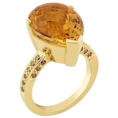 16 Carat Citrine 9 Karat Gold Diamond Cocktail Ring with 0.50 Carat of Diamonds