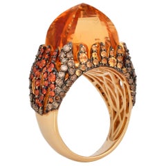 16 Carat Citrine with Sapphire and Diamond Ring in 18 Karat Yellow Gold