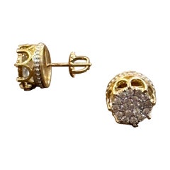 1.6 Carat, Cluster Stud Earrings 10 Karat Yellow Gold Screw Back, Great Value