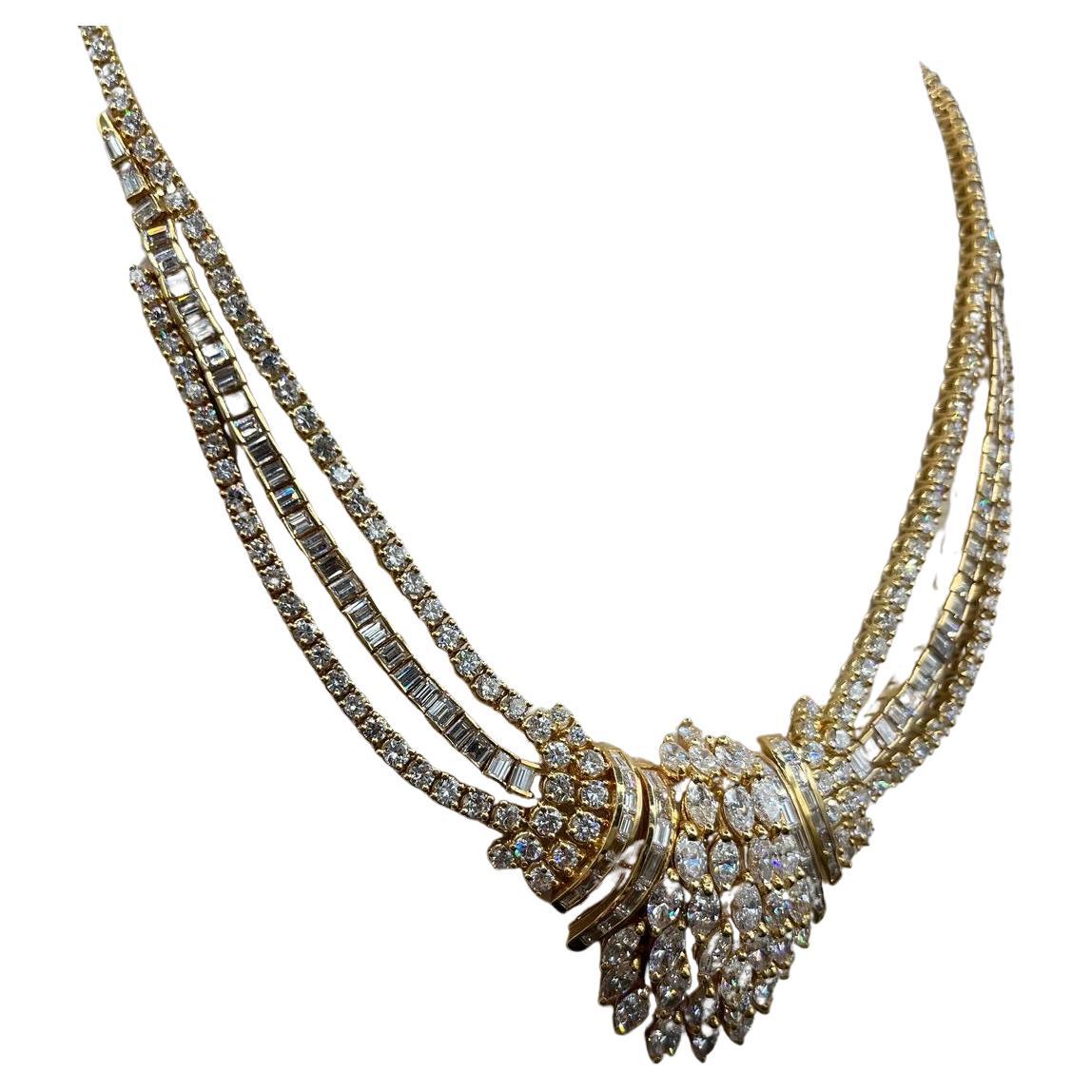  an opulent 18K Cocktail Diamonds Necklace, meticulously crafted to exude elegance and luxury. This breathtaking necklace boasts a total of 194 round-cut diamonds, totaling an impressive 16 carats. Additionally, it features 35 marquise-cut diamonds