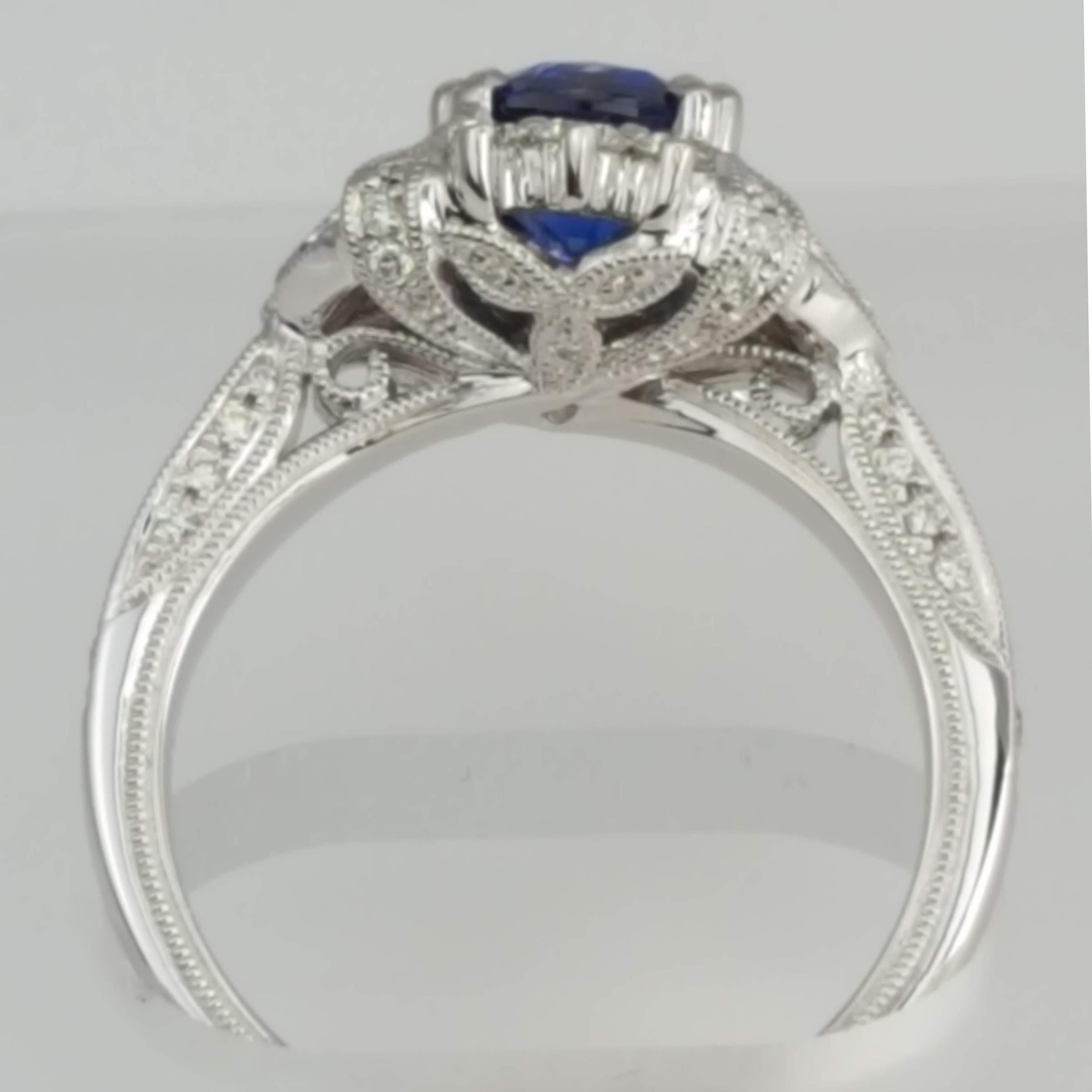 Contemporary 1.6 Carat Cushion Cut Blue Sapphire Ring with 0.63 Carat Natural Diamond ref1364 For Sale