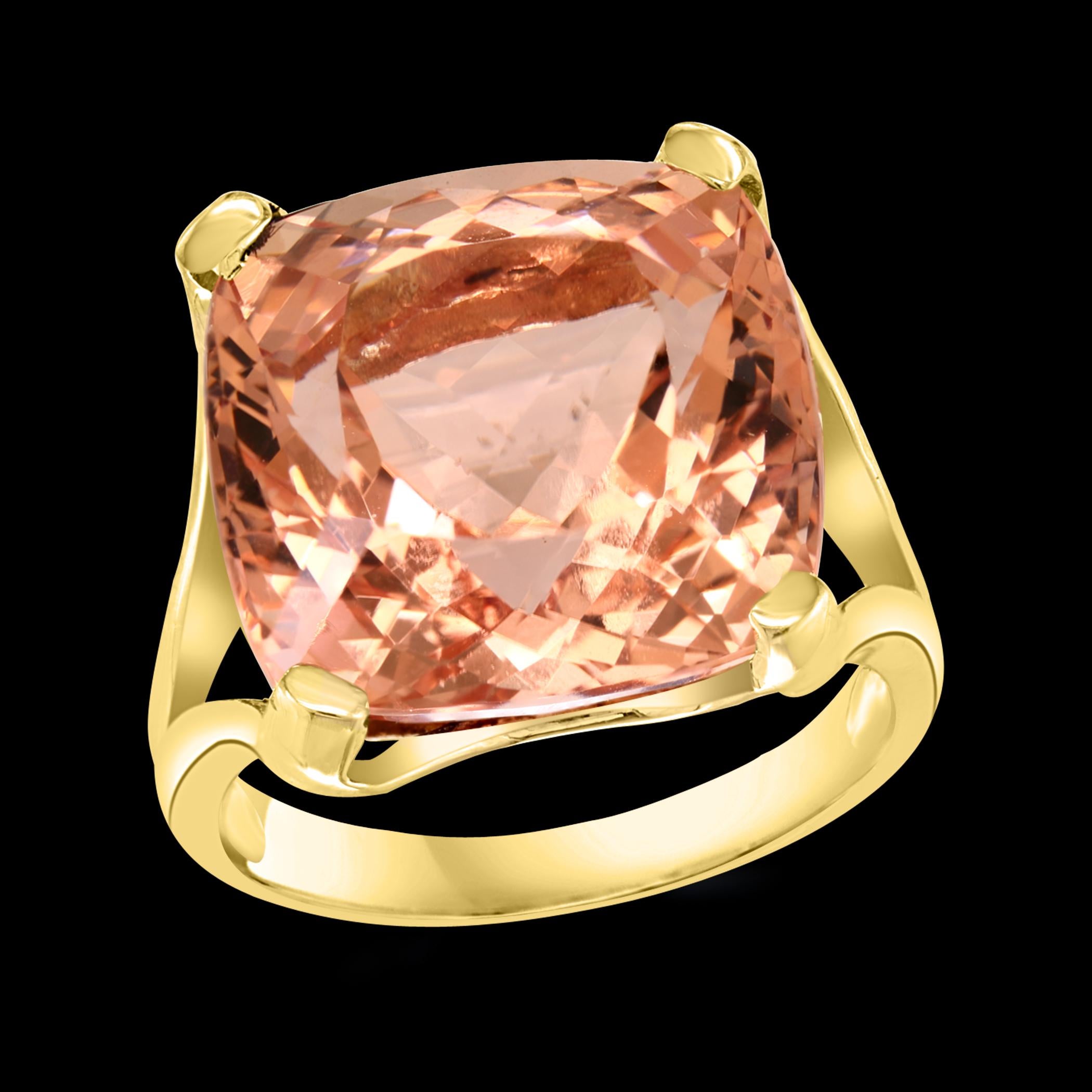 16 Carat  Morganite  Cocktail Ring  14 Karat Yellow Gold Estate
A classic, Cocktail ring 
Huge 16  Carat of very clean no inclusion  Morganite full of luster and shine  ring.
Simple and elegant
14 Karat Gold 6.7 gram including the stone
Ring Size