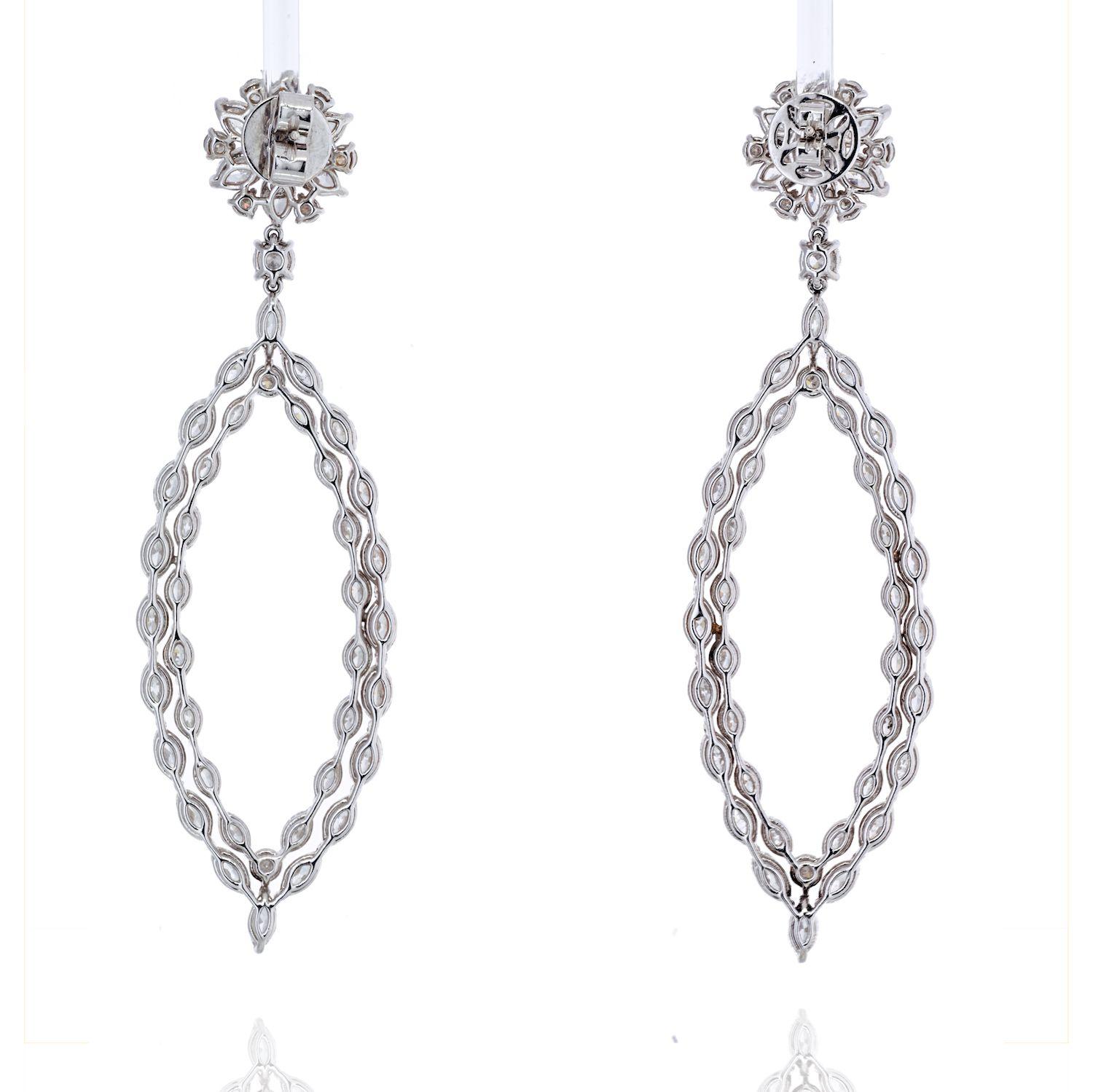 Modern 16 Carat Dangling Round and Marquise Cut Diamond Earrings For Sale