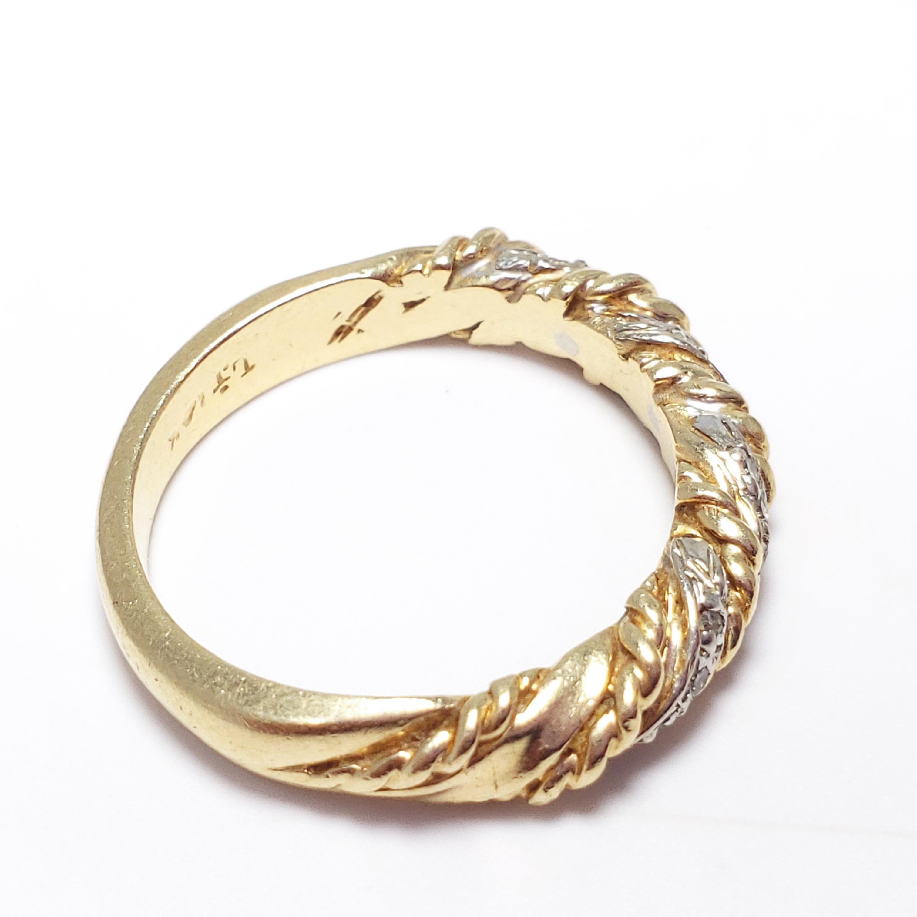 .16 Karat Diamant 14 Karat Gold und Platin Stilisierter gedrehter Ringband, 1970 im Zustand „Hervorragend“ im Angebot in Milford, DE