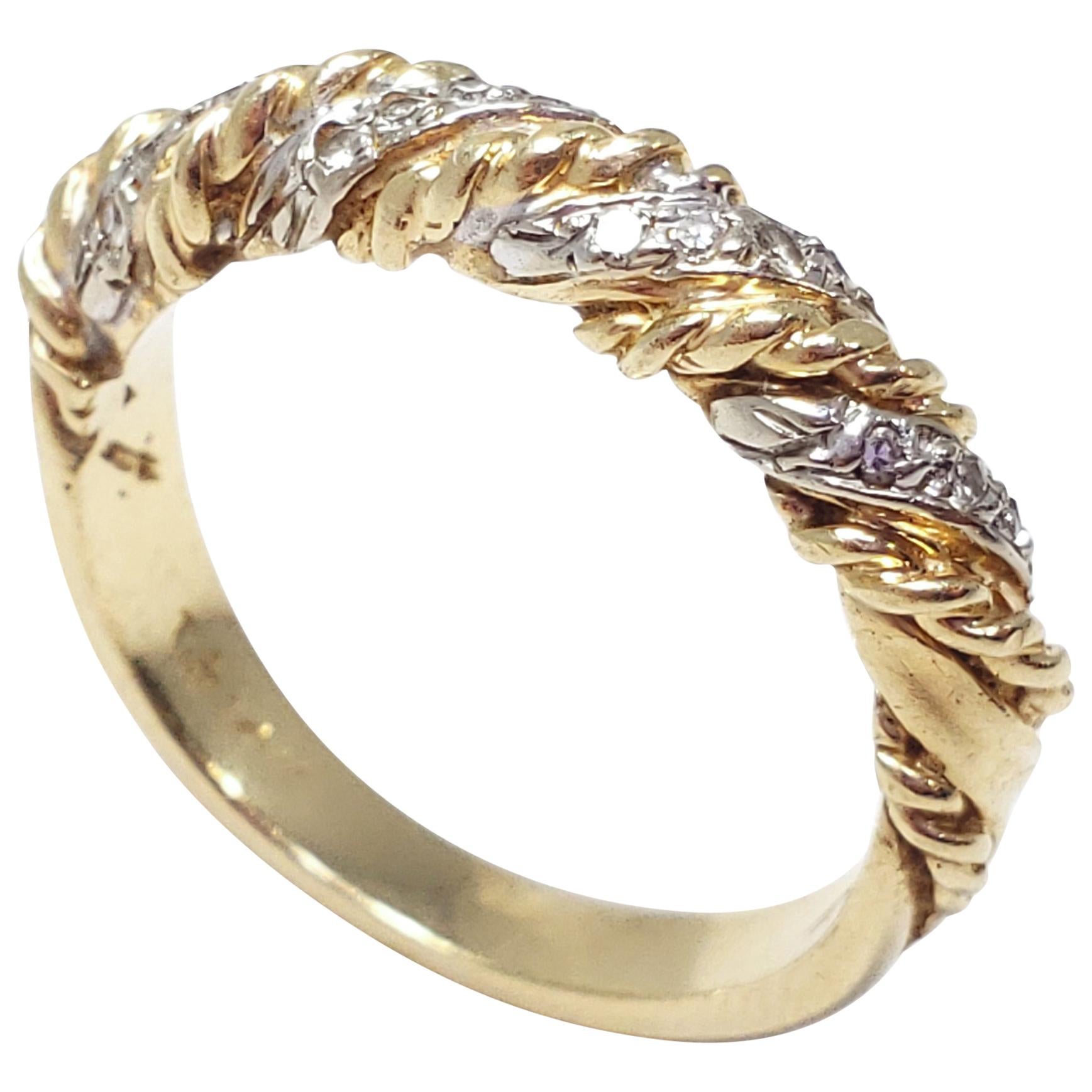 .16 Carat Diamond 14 Karat Gold and Platinum Stylized Twisted Ring Band, 1970 For Sale