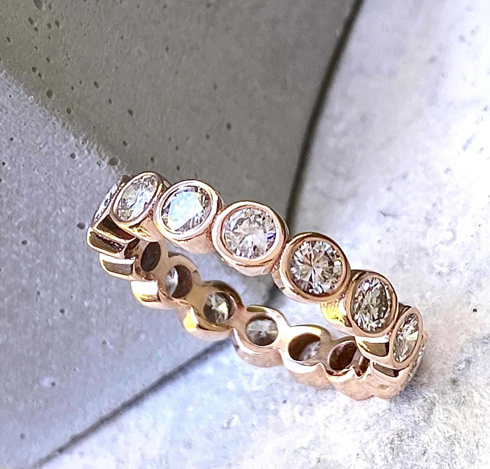 Contemporary 1.6 Carat Diamond Eternity Band with Open Bezels in Rose Gold For Sale