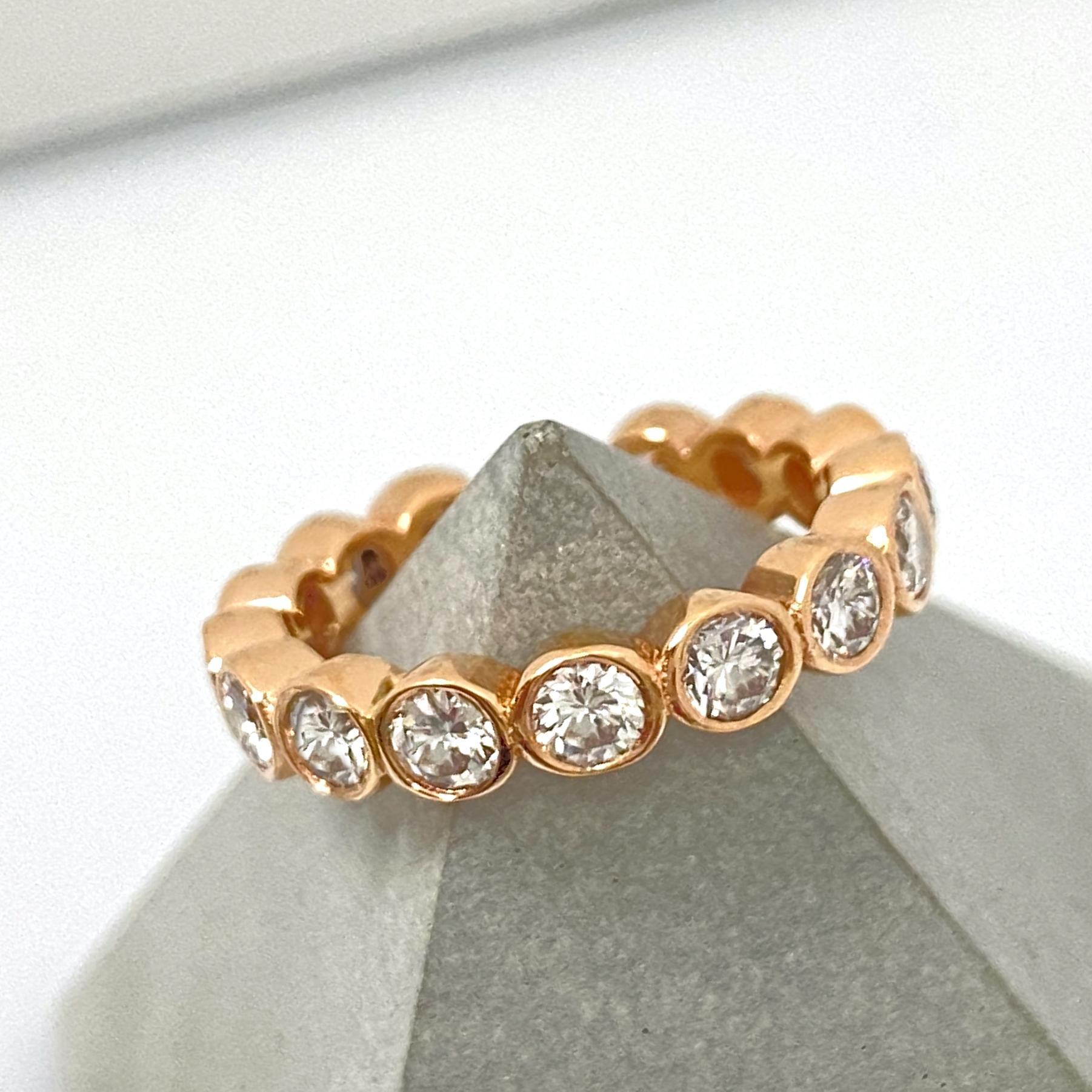 Women's or Men's 1.6 Carat Diamond Eternity Band with Open Bezels in Rose Gold For Sale