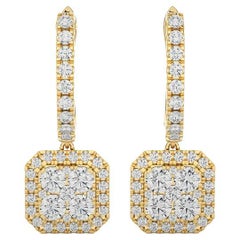 1,6 Karat Diamant-Mondlicht-Cluster-Ohrring mit Kissenschliff aus 14K Gelbgold