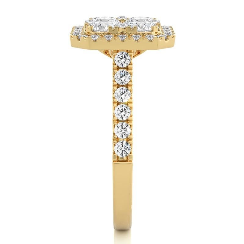 La bague Moonlight Cushion Cluster est une incarnation exquise de la beauté intemporelle et de la sophistication. Fabriquée à partir de 3,48 grammes d'or jaune 14 carats, cette bague allie l'élégance délicate à la substance. Son design captivant