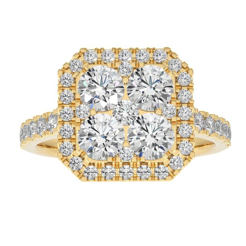 Modern 1.6 Carat Diamond Moonlight Cushion Cluster Ring in 14K Yellow Gold For Sale