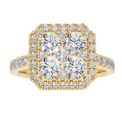 Bague grappe coussin Moonlight en or jaune 14 carats avec diamants 1,6 carat