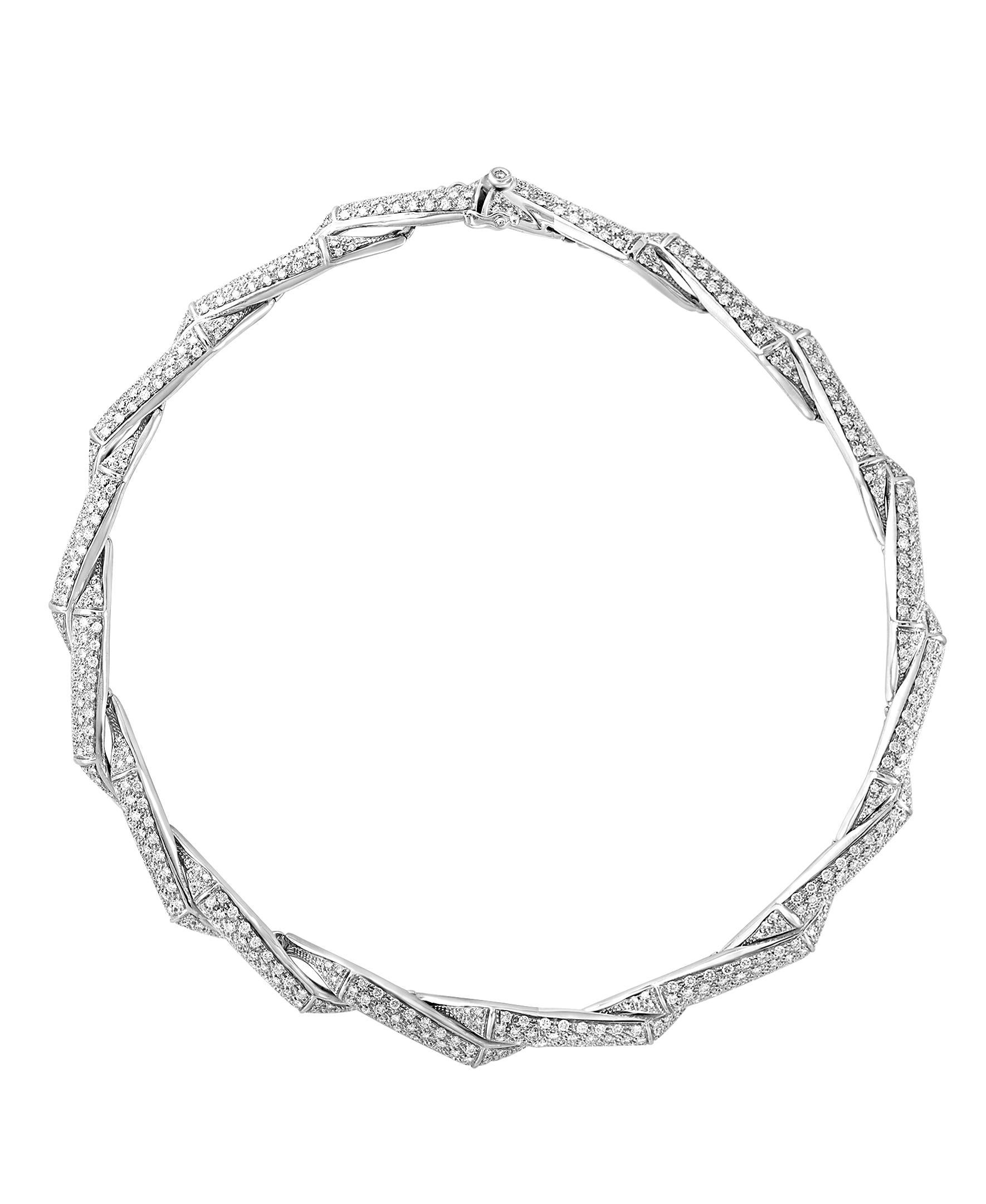 Taille ronde Salvini Estate Collier de créateur de mariage en or blanc 18 carats avec diamants de 16 carats en vente