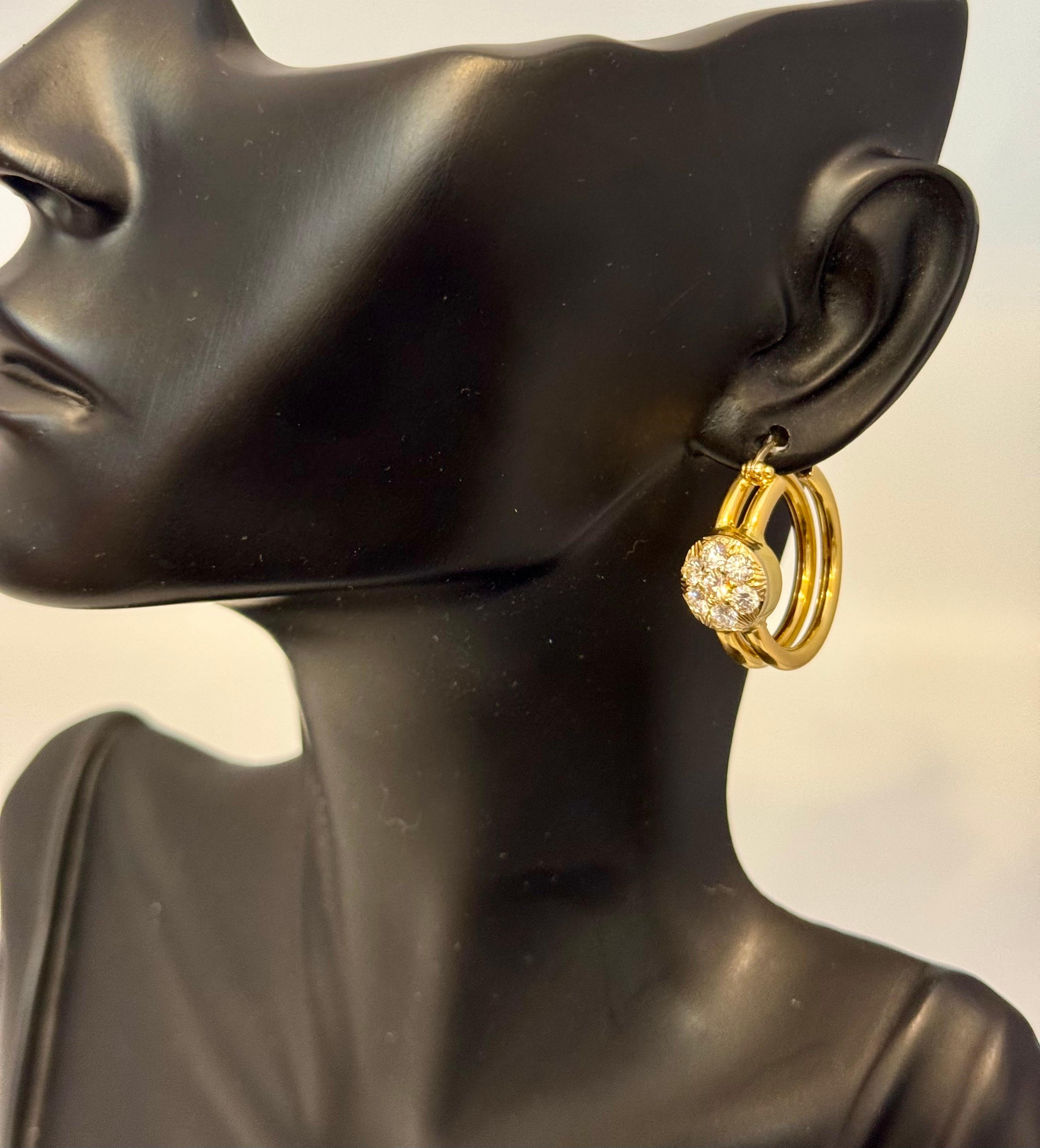 1.6 Carat Diamond VS Quality Hoop Earrings Women , 18 Karat Yellow Gold 8.8 Gm For Sale 6