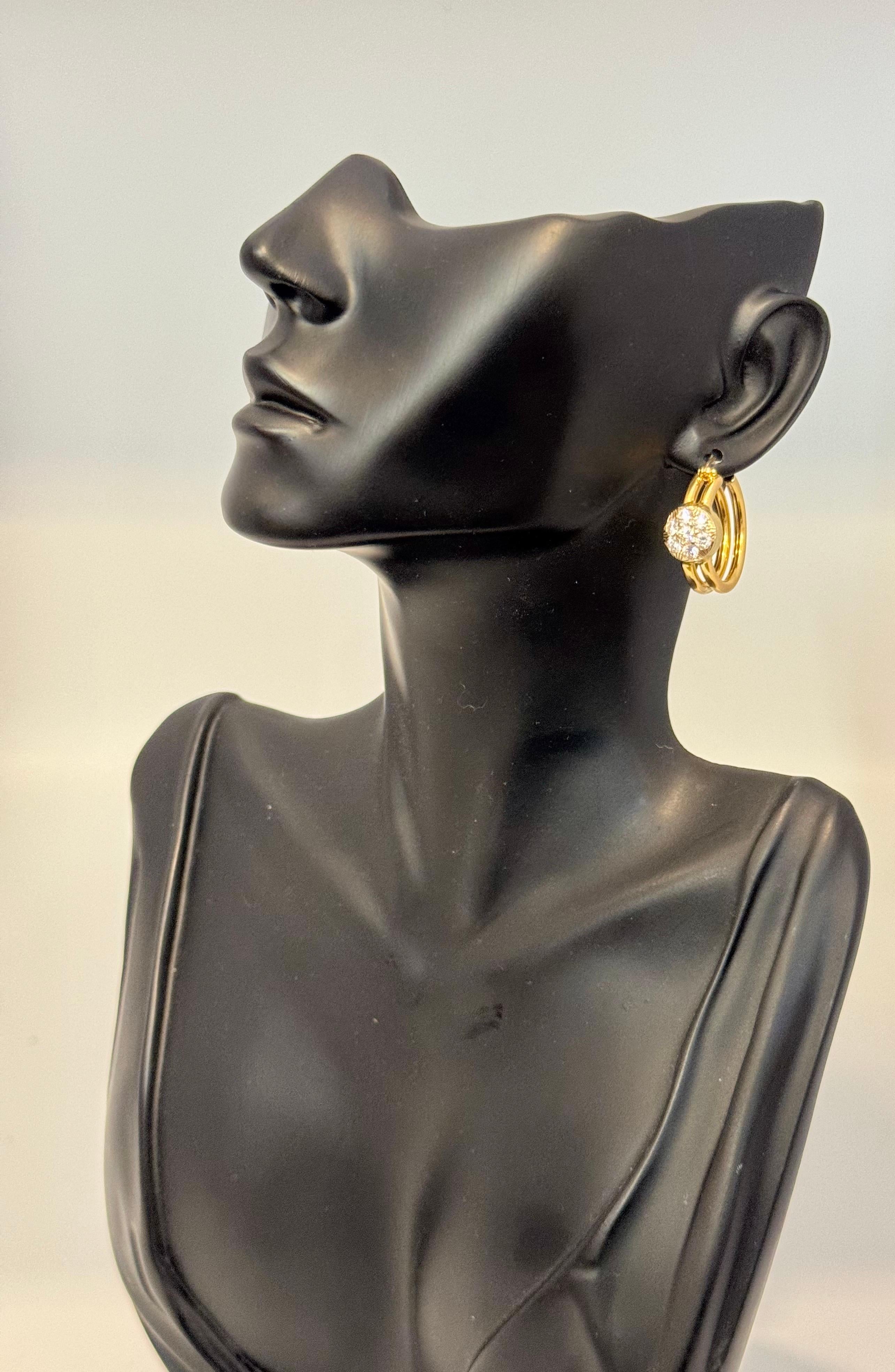 Women's 1.6 Carat Diamond VS Quality Hoop Earrings Women , 18 Karat Yellow Gold 8.8 Gm For Sale