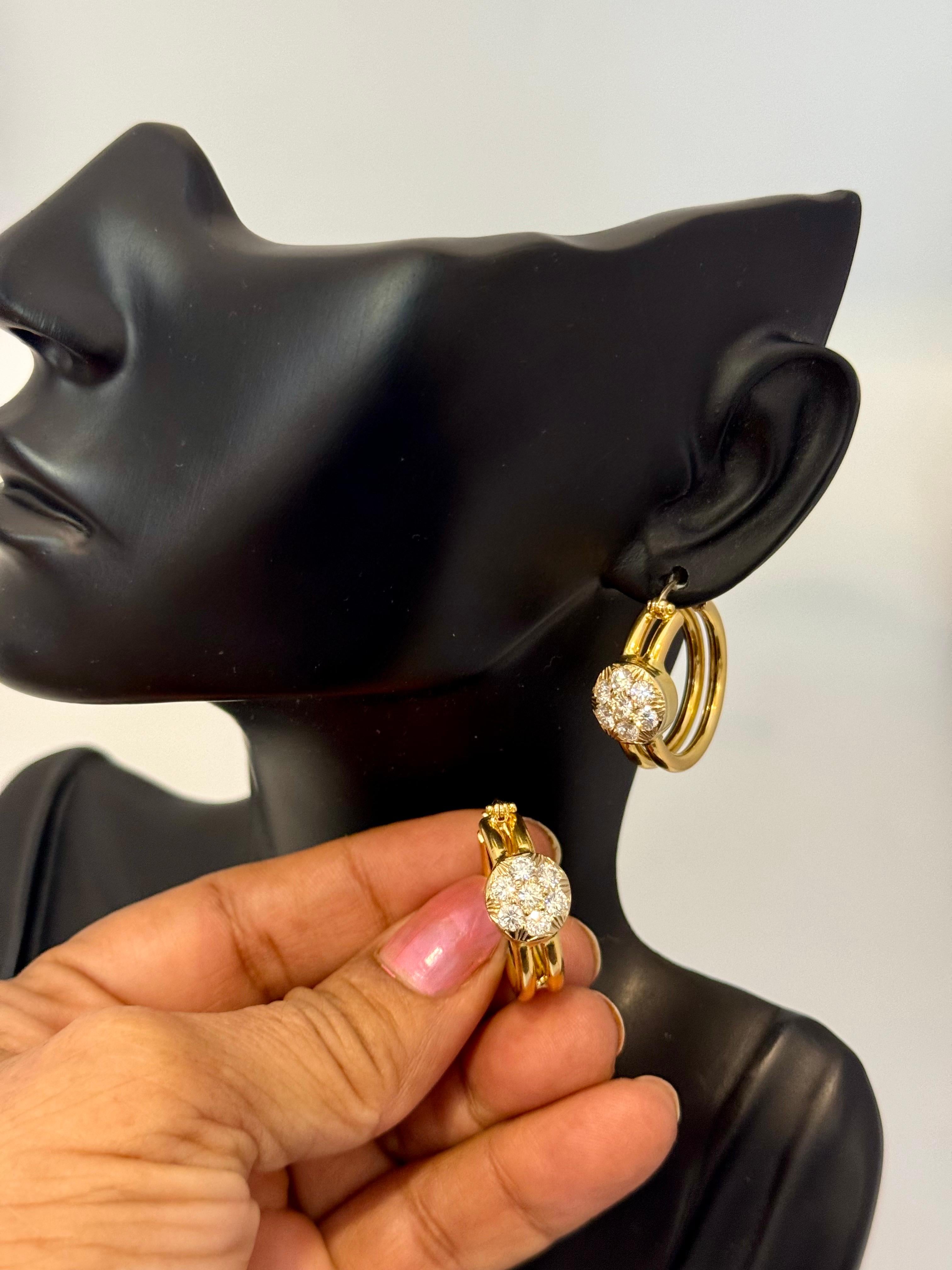 1.6 Carat Diamond VS Quality Hoop Earrings Women , 18 Karat Yellow Gold 8.8 Gm For Sale 2
