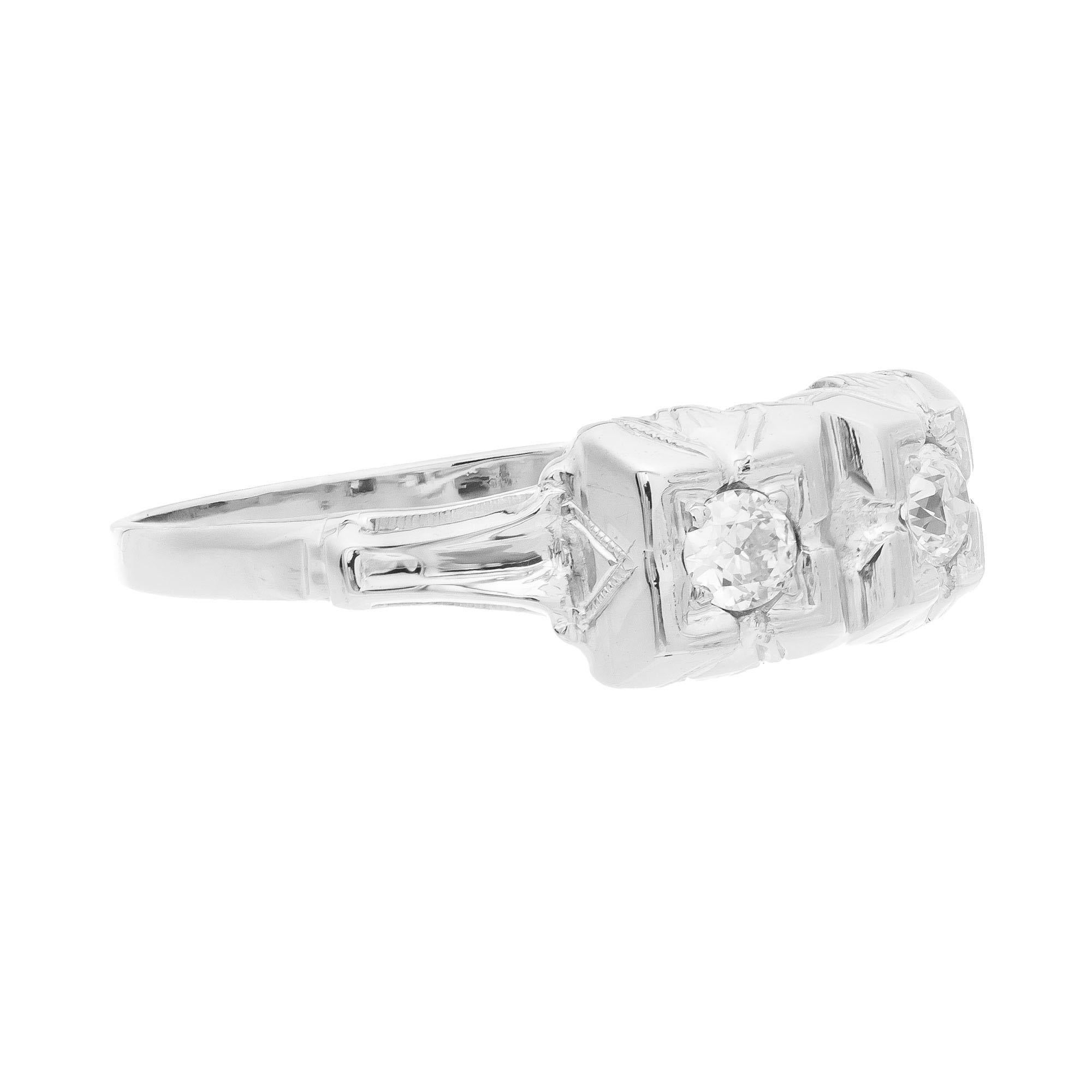 Old European Cut .16 Carat Diamond White Gold Art Deco Engagement Ring For Sale
