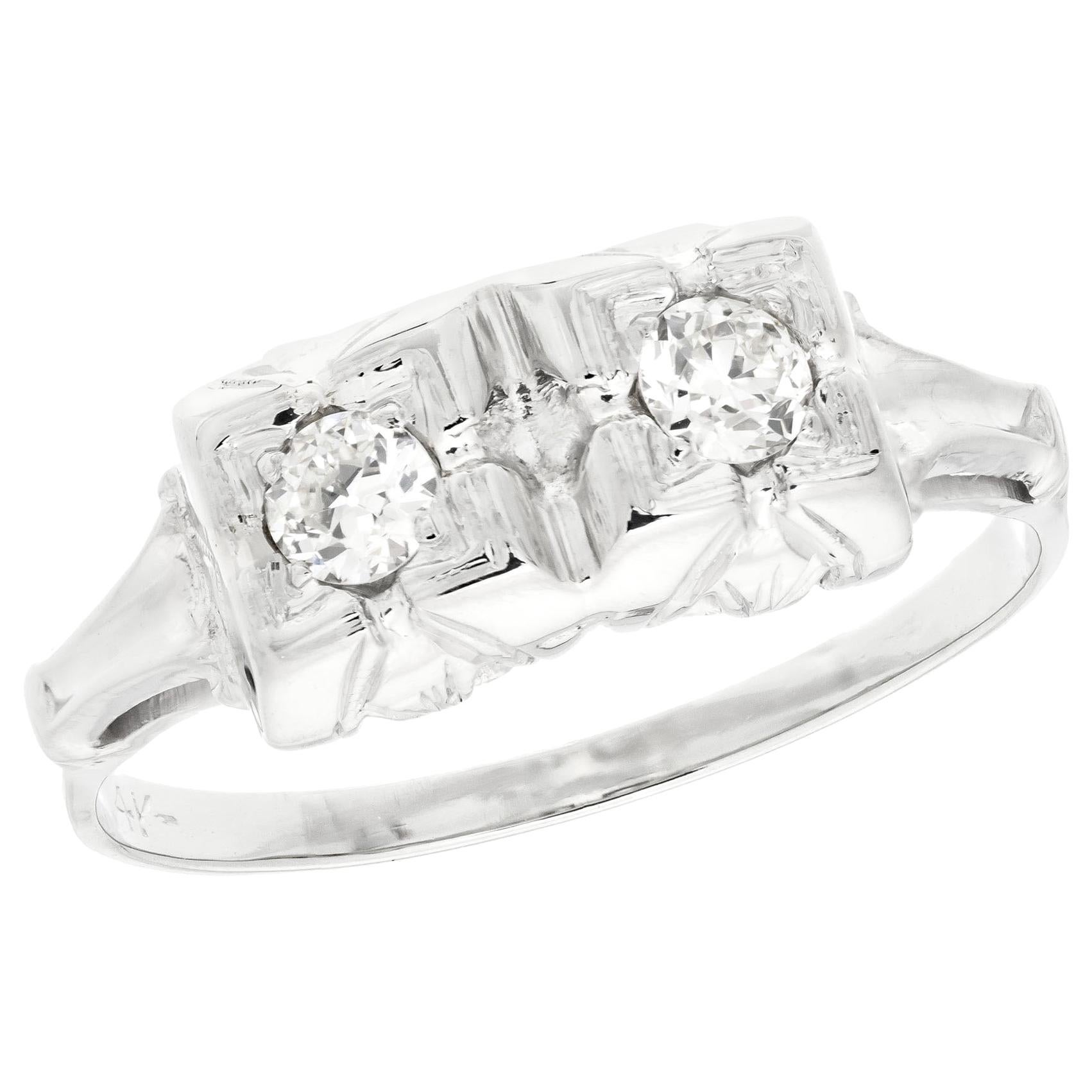 16 Karat Diamant-Verlobungsring aus Weißgold im Art déco-Stil im Angebot