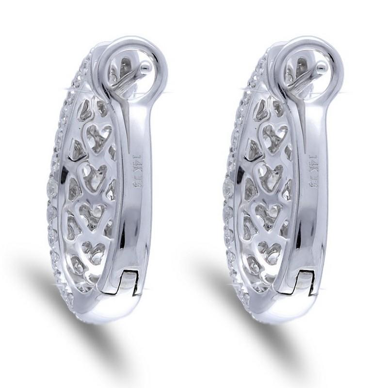 Round Cut 1.6 Carat Diamonds in 14K White Gold Hoops and Huggies Earrings For Sale