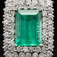 16 Carat Emerald 3 Carat Diamond Halo Stud Earrings in 18k White Gold