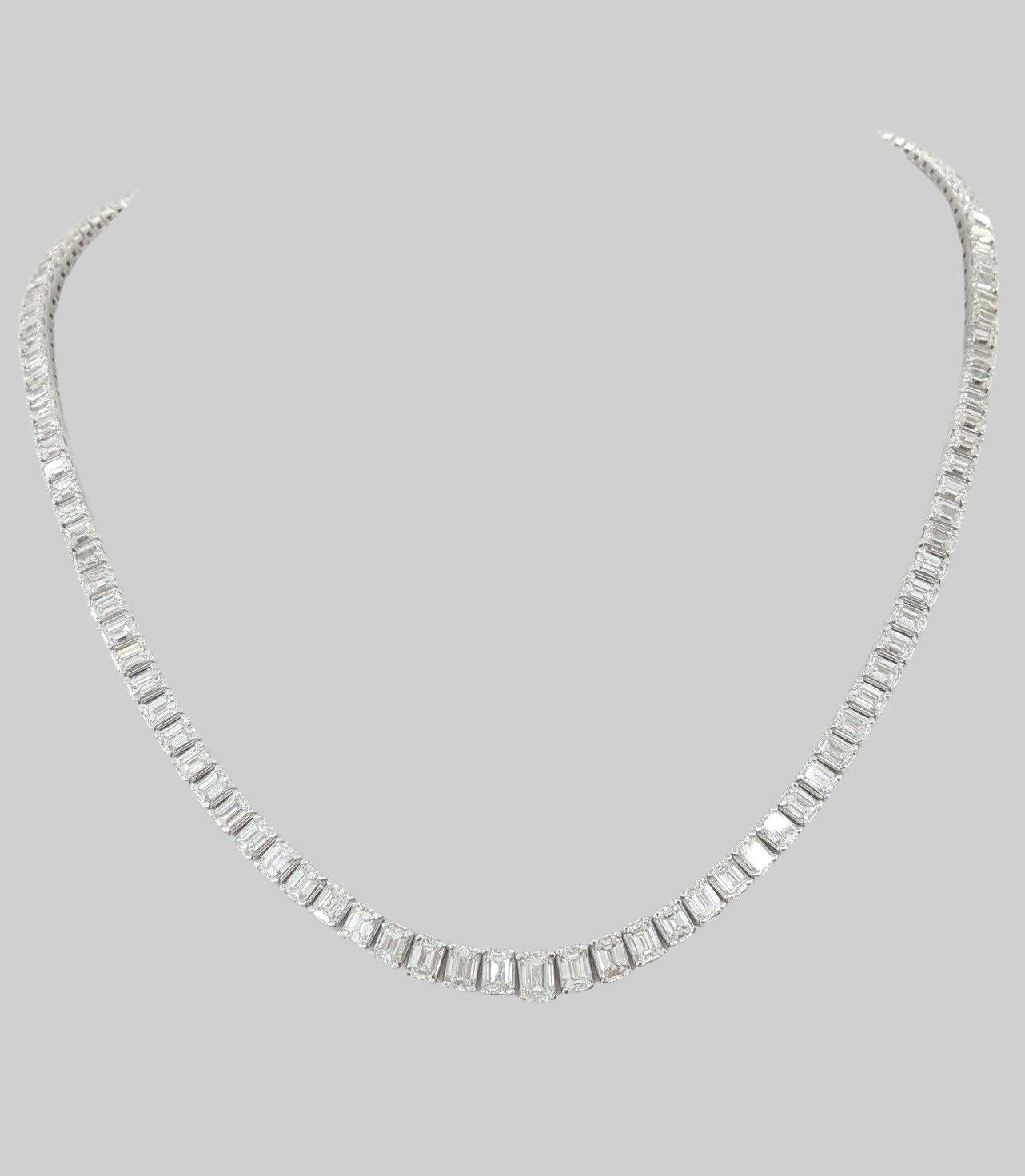 White Gold 16 carat Emerald Cut Diamond Riviera Diamond Line Necklace 16