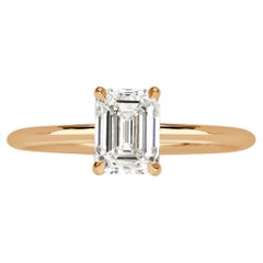 1.6 Carat Emerald Diamond Ring 14K White Gold Classic Charm