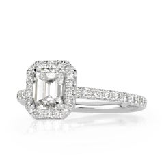 1.6 Carat Emerald Diamond Ring 14K White Gold Classic Charm Signature
