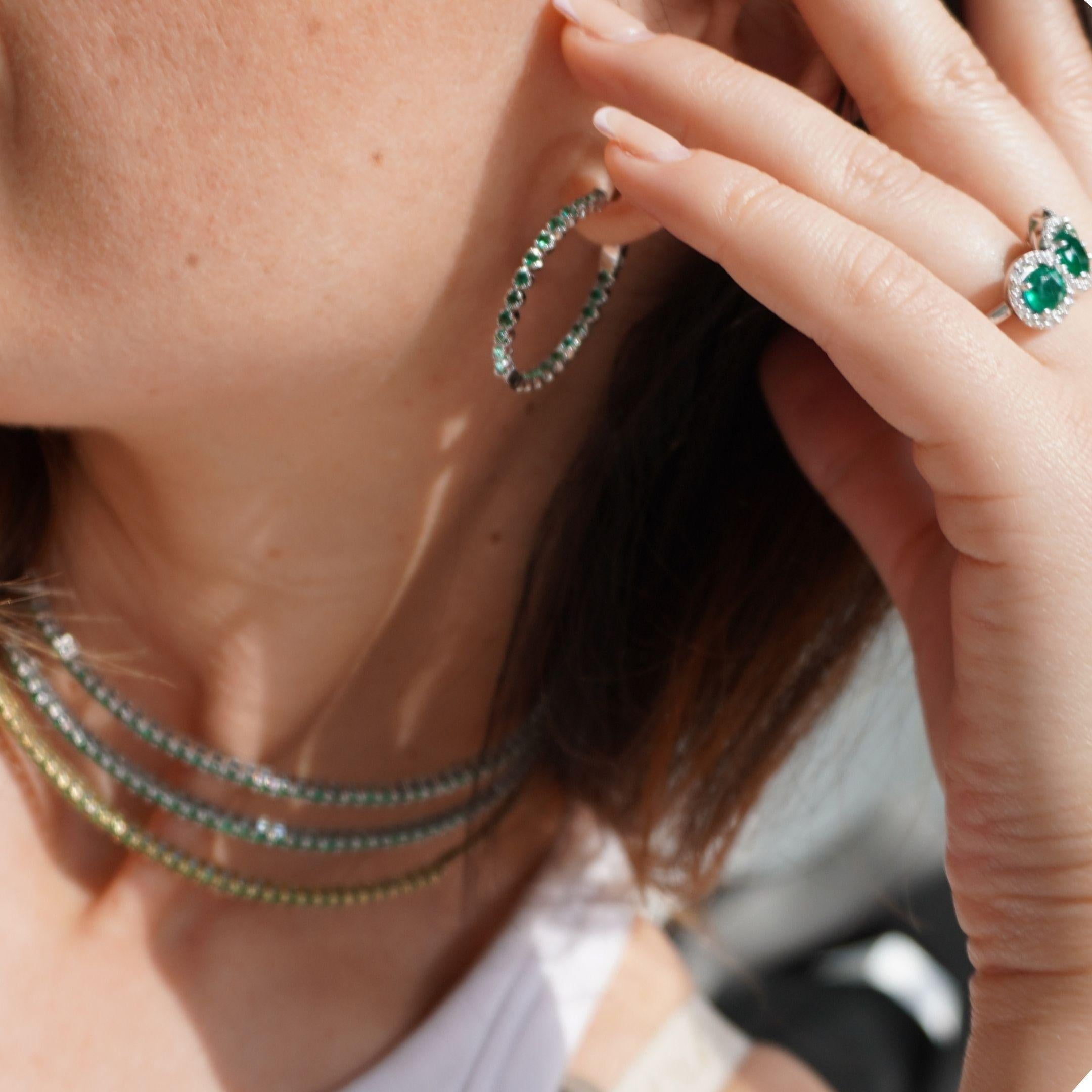 Women's 1.6 Carat Emerald Hoop Earrings For Sale