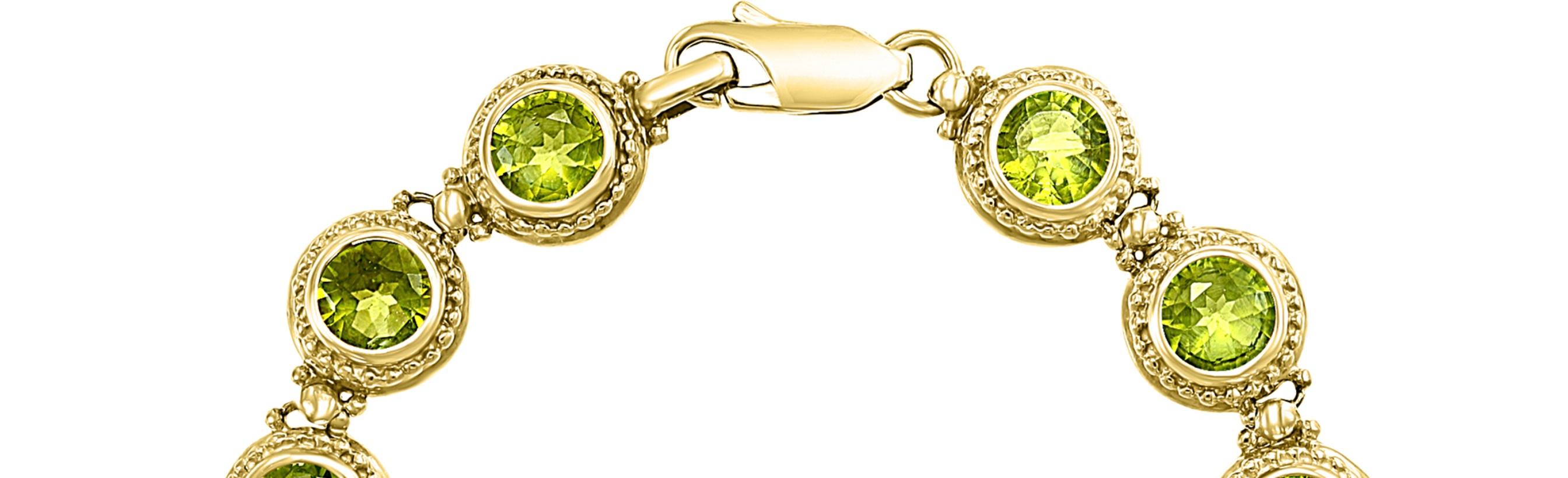 Taille ovale Bracelet tennis en or jaune 14 carats avec péridot naturel véritable de 16 carats, 16 grammes en vente