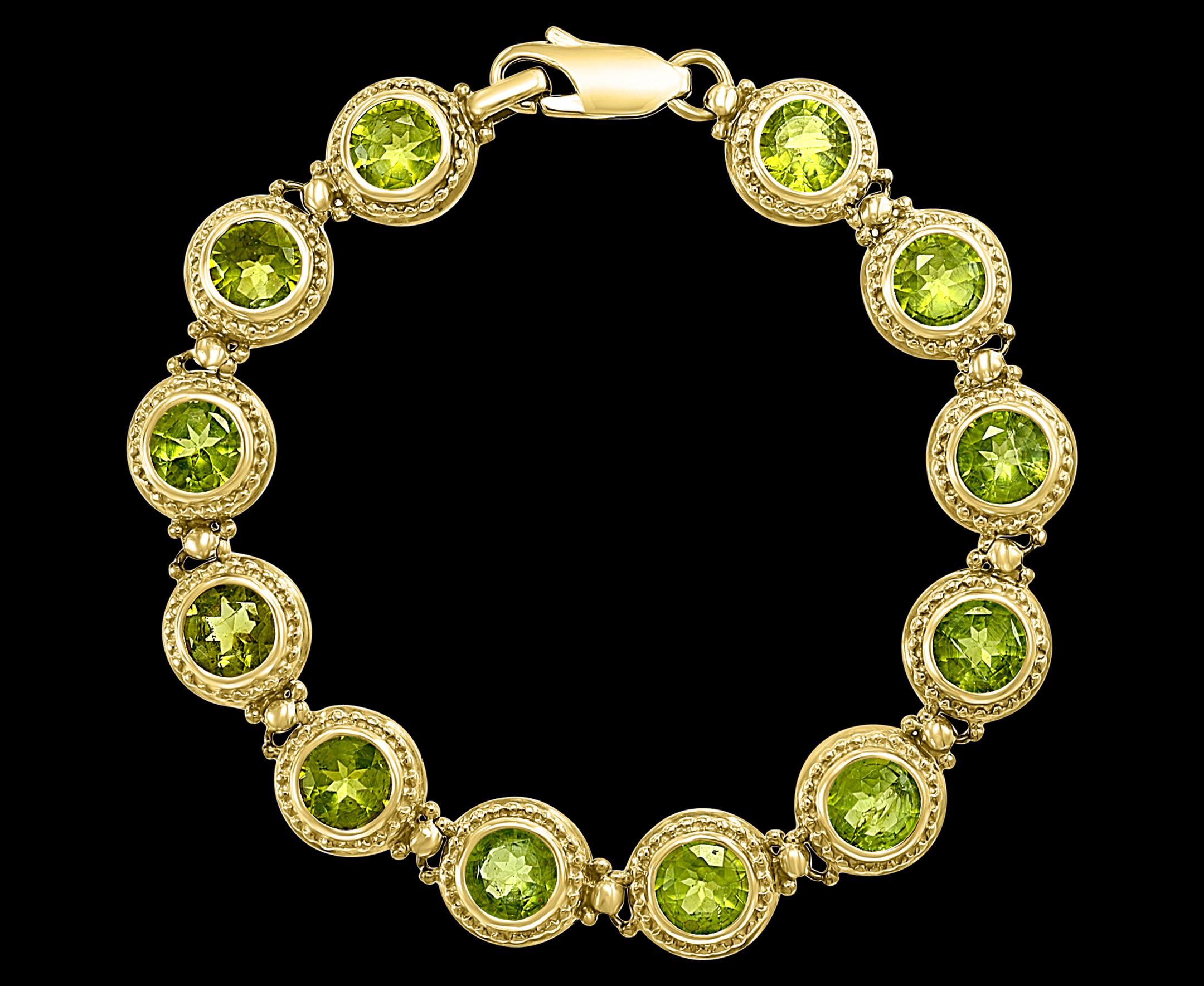 Bracelet tennis en or jaune 14 carats avec péridot naturel véritable de 16 carats, 16 grammes Neuf - En vente à New York, NY