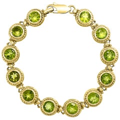 Bracelet tennis en or jaune 14 carats avec péridot naturel véritable de 16 carats, 16 grammes