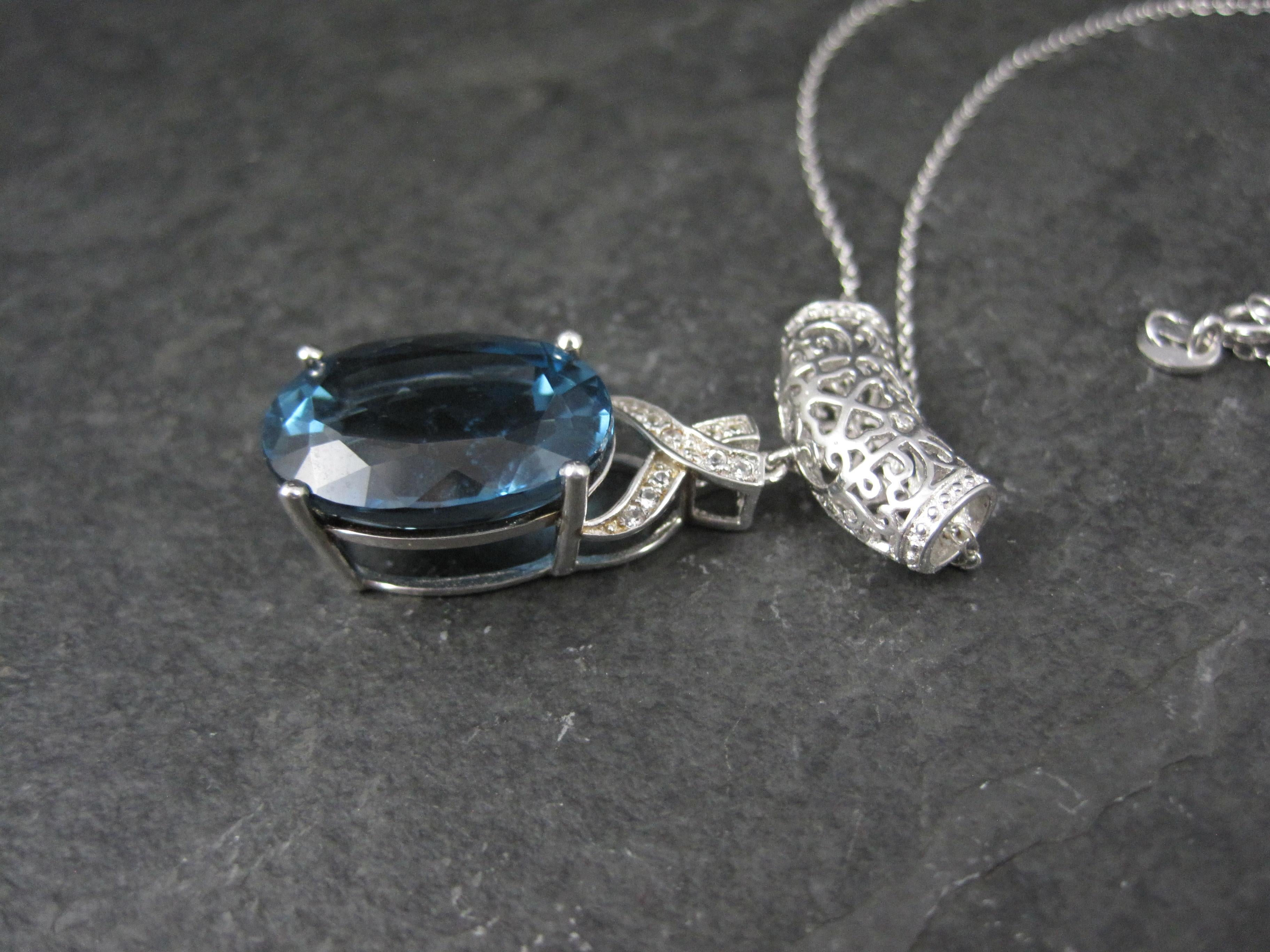 16 Carat London Blue Topaz Pendant Necklace Sterling Silver For Sale 4