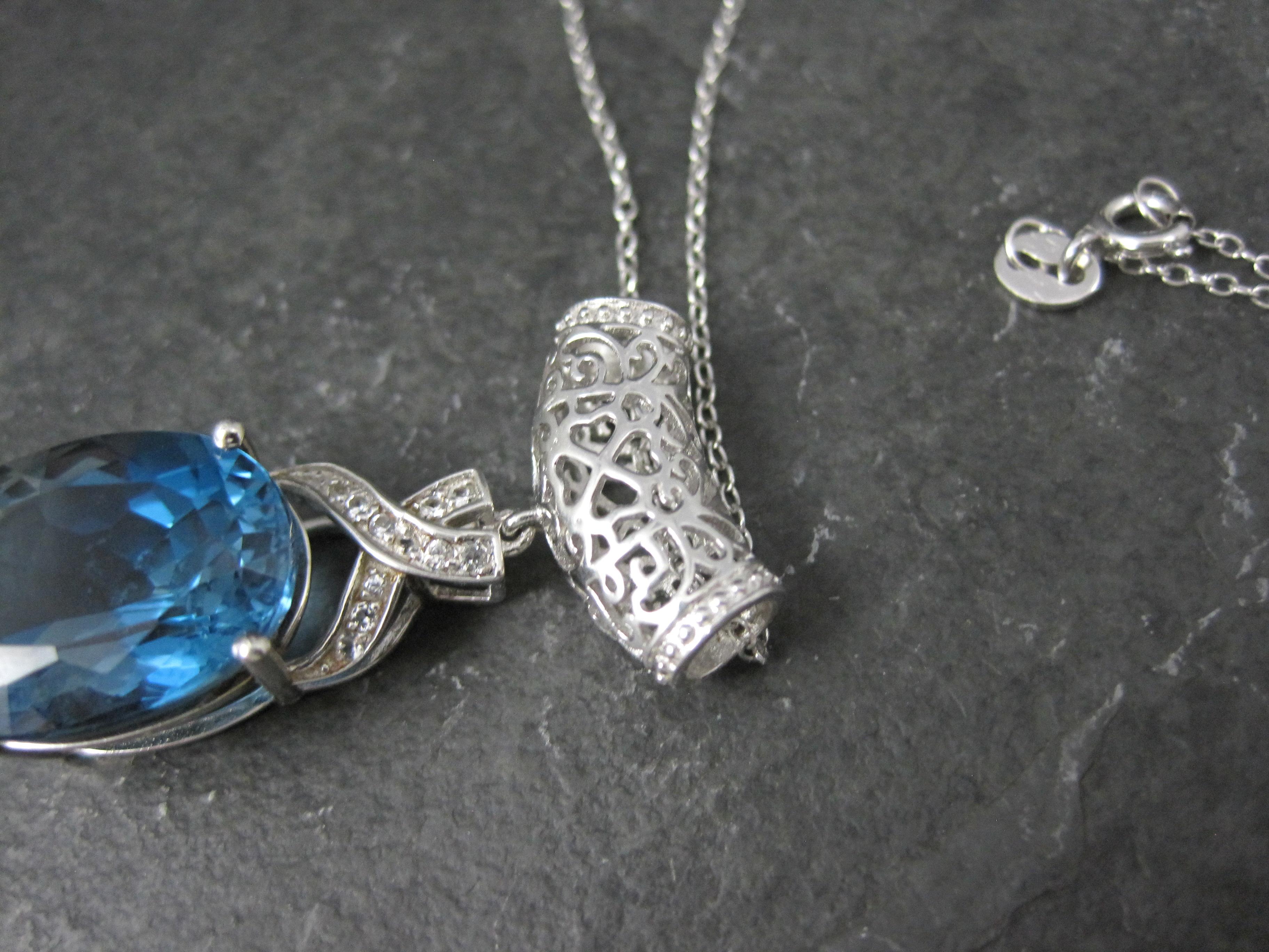 16 Carat London Blue Topaz Pendant Necklace Sterling Silver For Sale 5