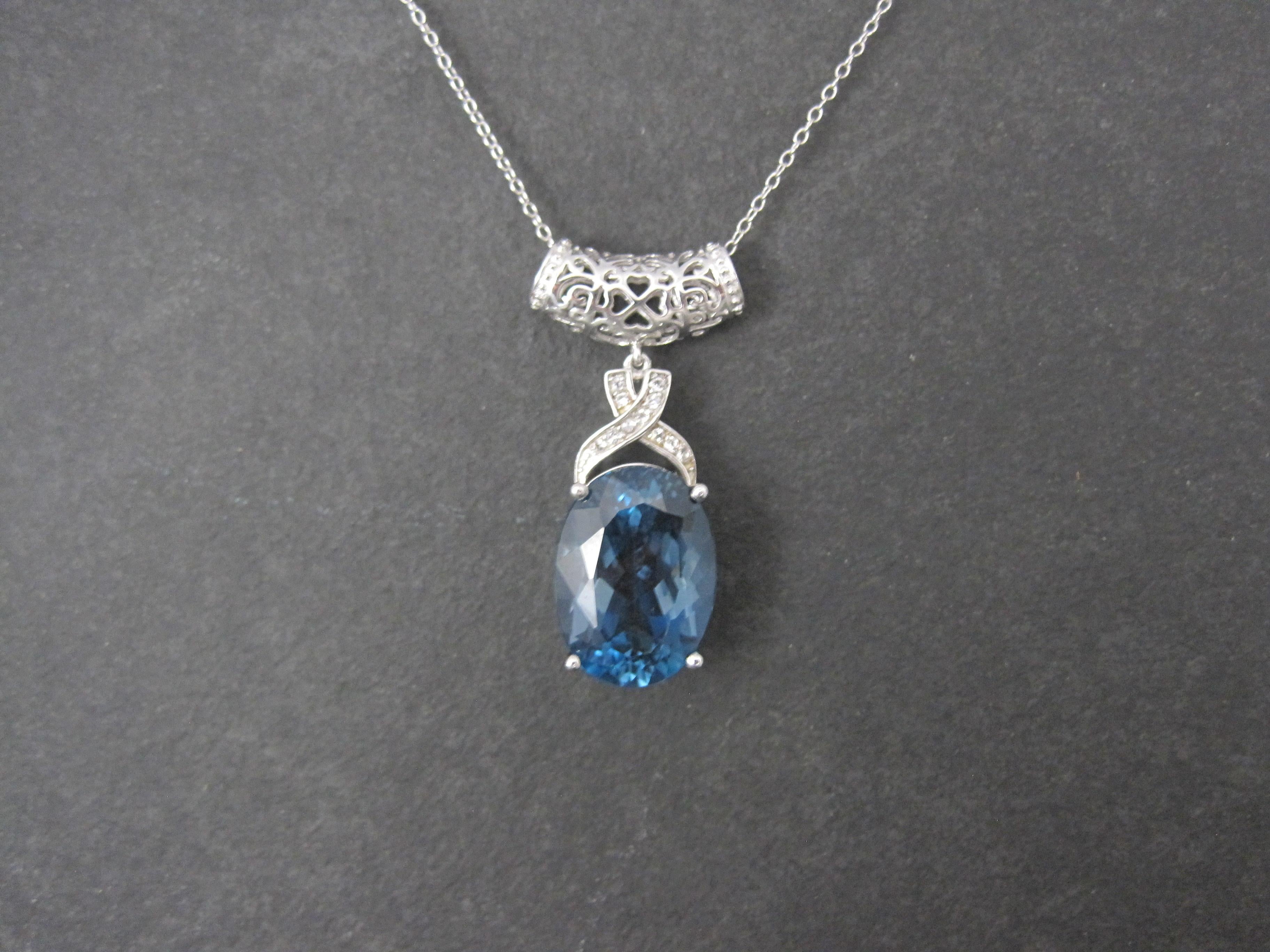 Contemporary 16 Carat London Blue Topaz Pendant Necklace Sterling Silver For Sale