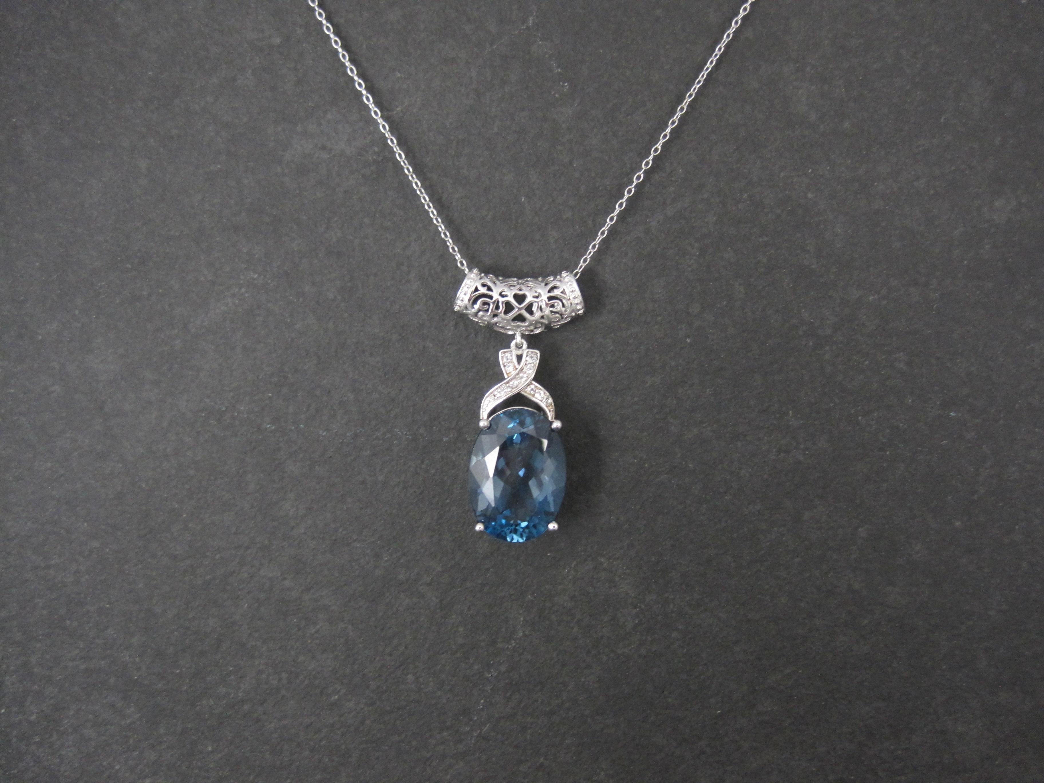 Oval Cut 16 Carat London Blue Topaz Pendant Necklace Sterling Silver For Sale