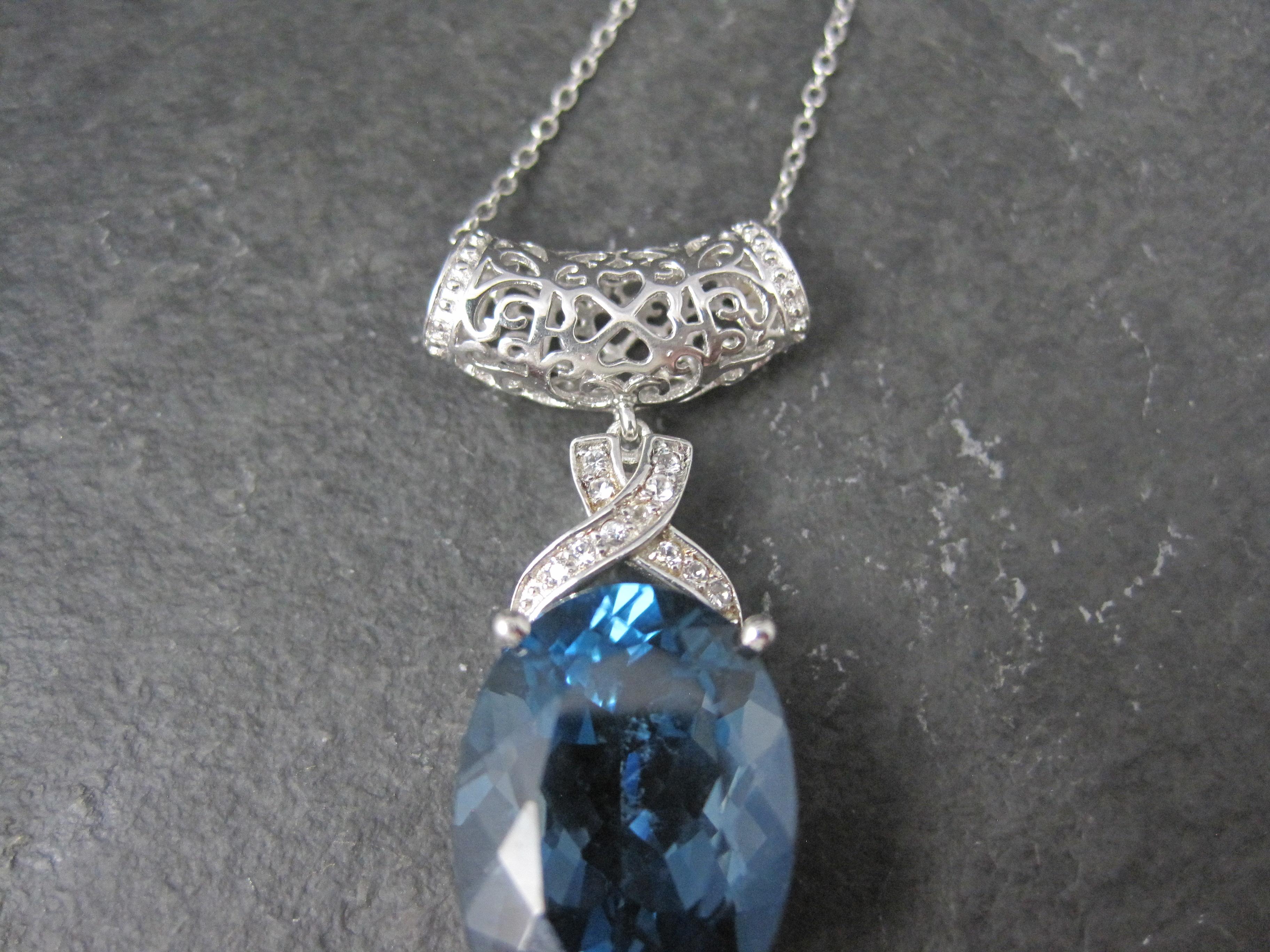 Women's 16 Carat London Blue Topaz Pendant Necklace Sterling Silver For Sale