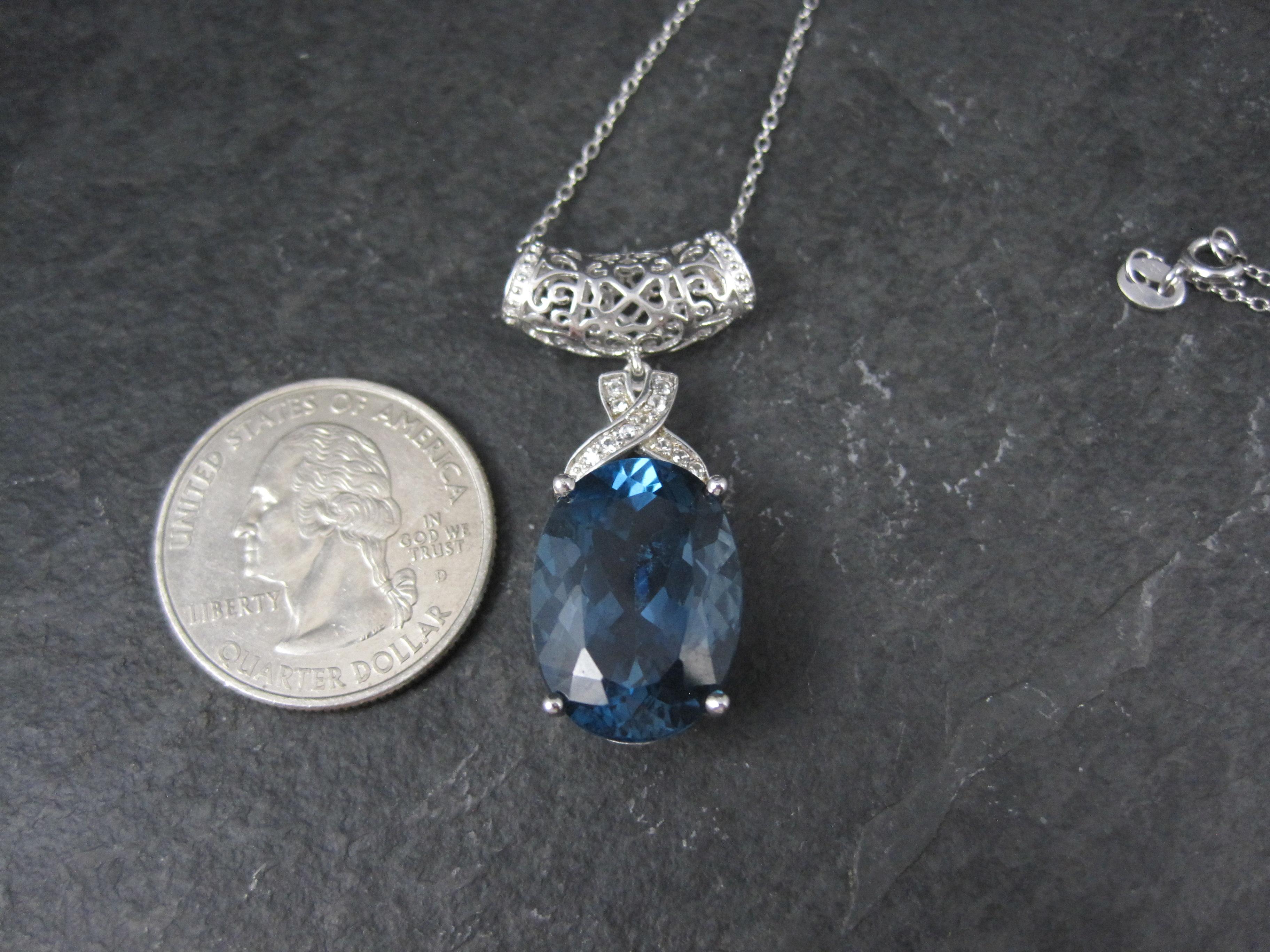 16 Carat London Blue Topaz Pendant Necklace Sterling Silver For Sale 1