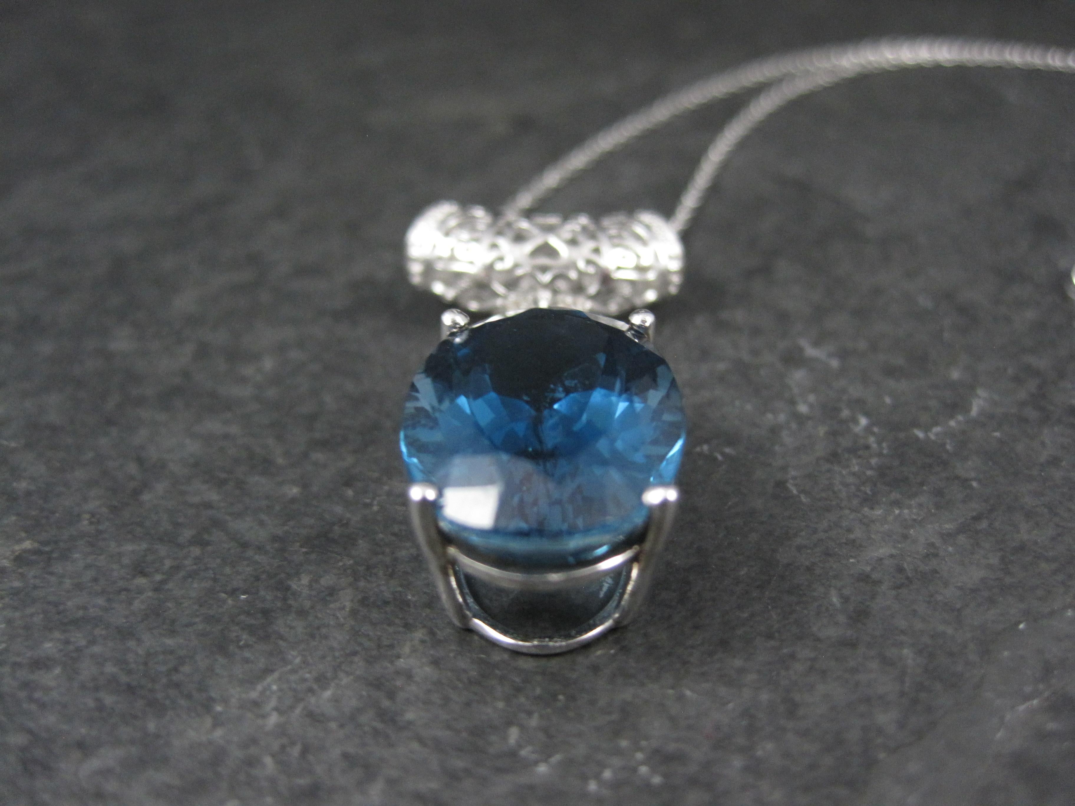 16 Carat London Blue Topaz Pendant Necklace Sterling Silver For Sale 2