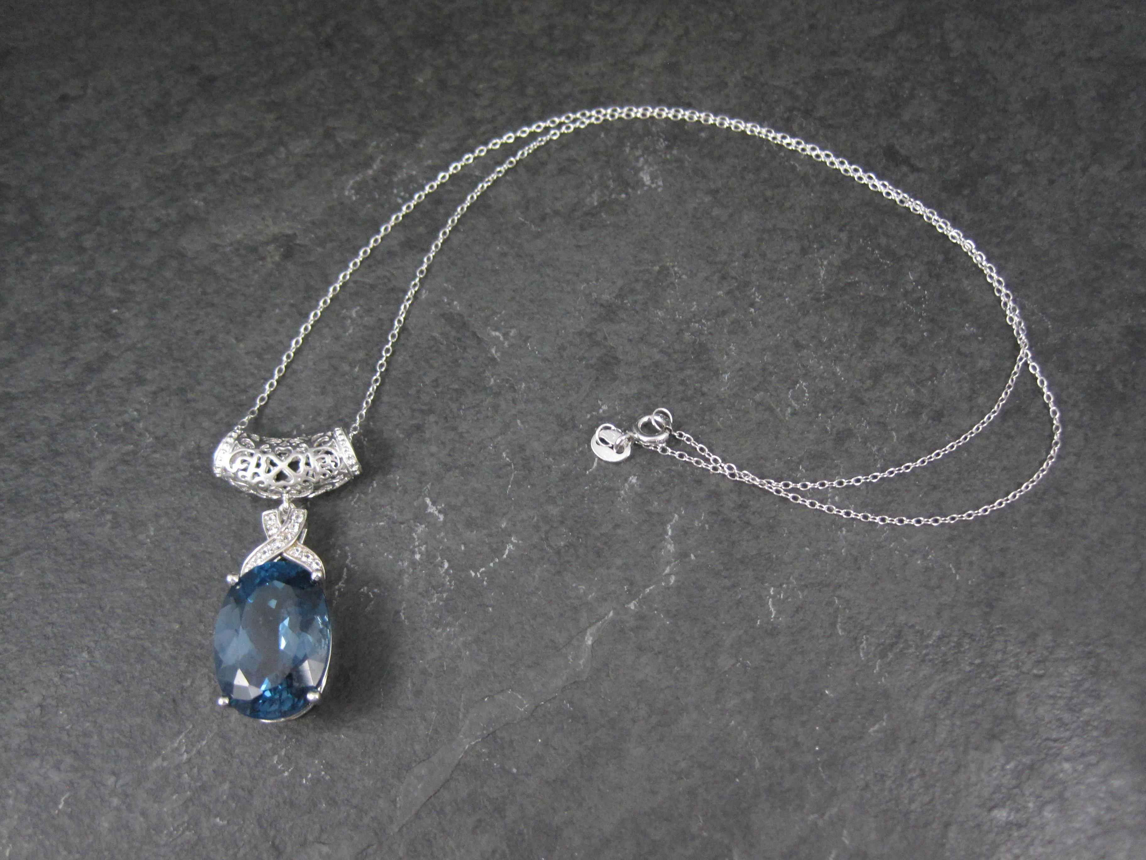 16 Carat London Blue Topaz Pendant Necklace Sterling Silver For Sale 3