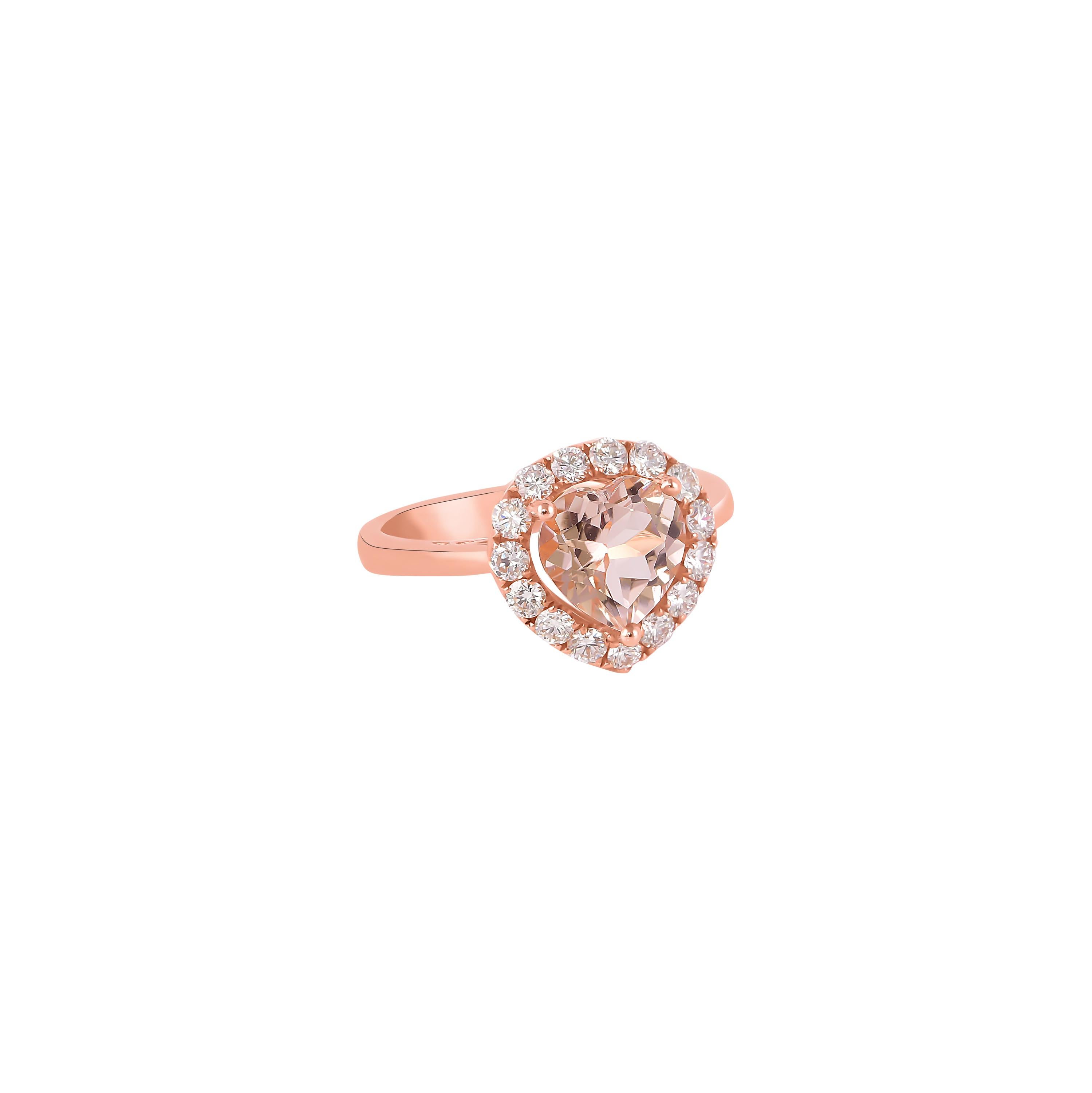 This collection features an array of magnificent morganites! Accented with diamonds these rings are made in rose gold and present a classic yet elegant look. 

Classic morganite ring in 18K rose gold with diamonds. 

Morganite: 1.629 carat heart