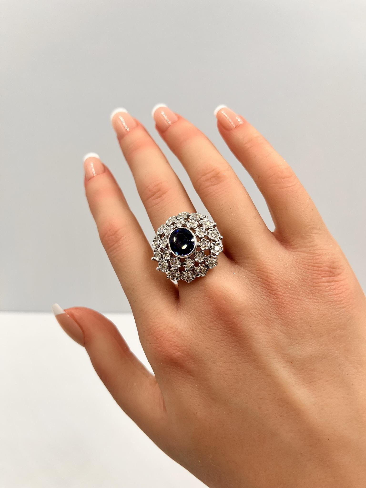 1,6 Karat natürlicher blauer Saphir und 1,77 Karat Diamantring im Angebot 6