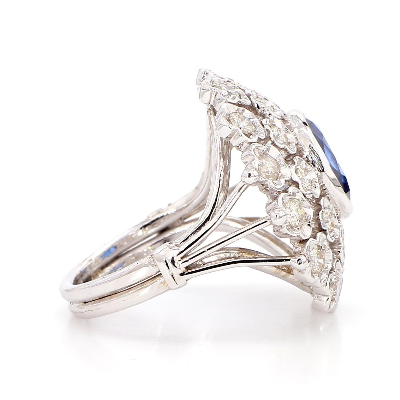 1,6 Karat natürlicher blauer Saphir und 1,77 Karat Diamantring im Angebot 3