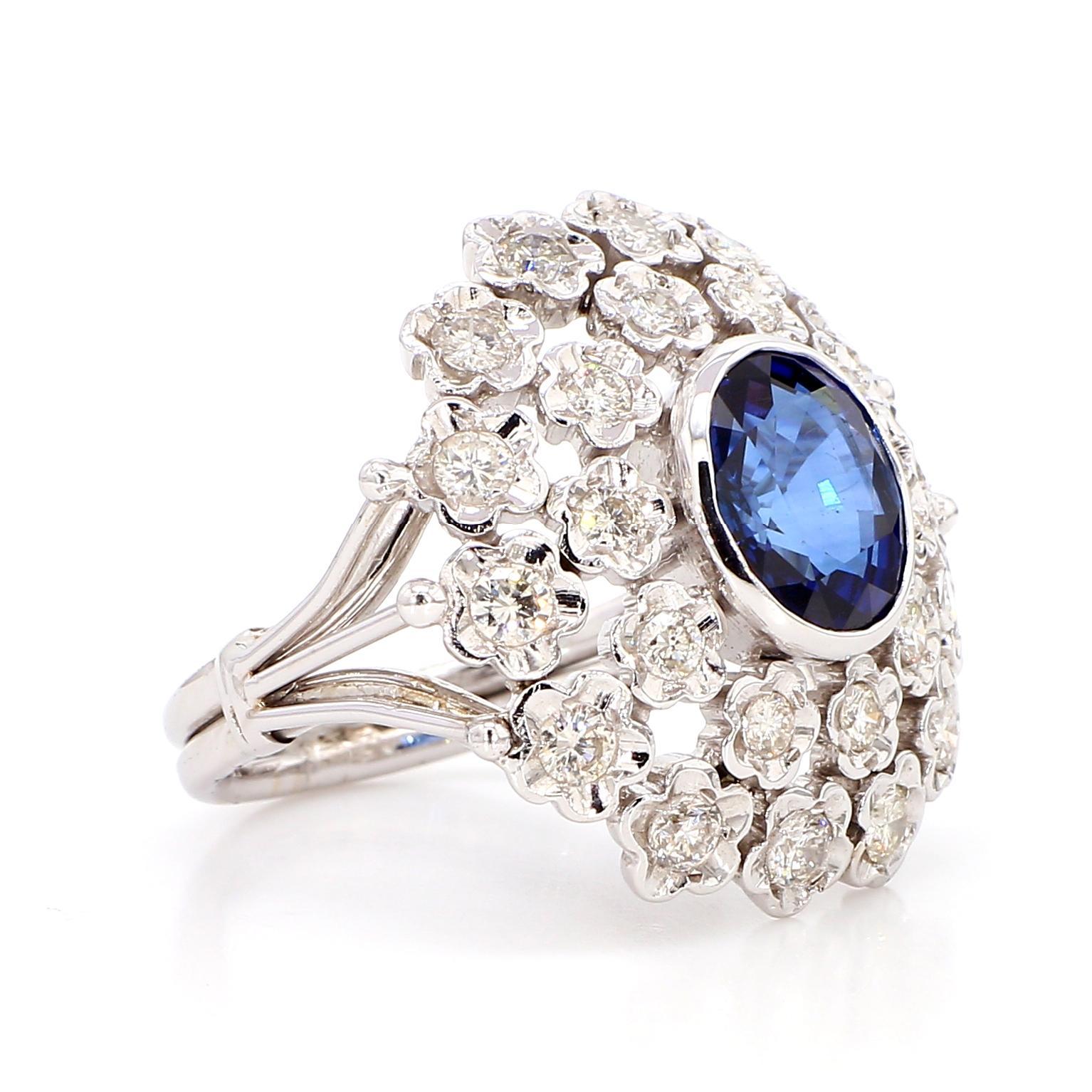 1,6 Karat natürlicher blauer Saphir und 1,77 Karat Diamantring im Angebot 4