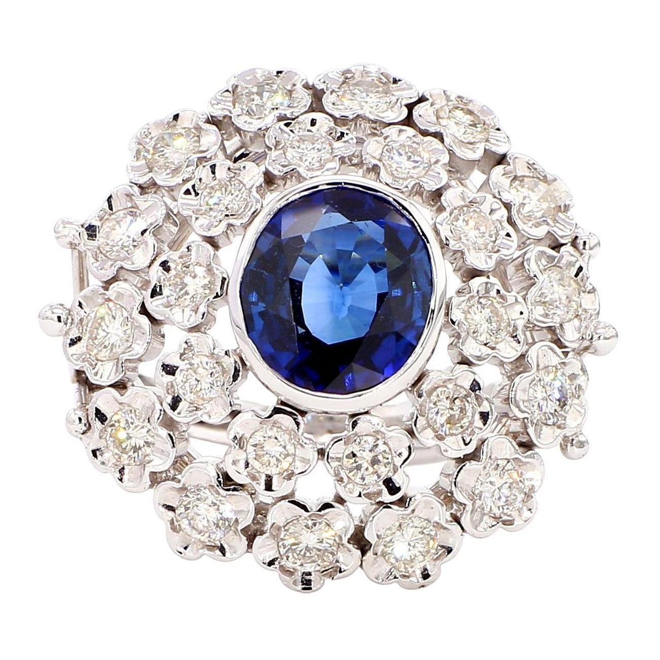 1,6 Karat natürlicher blauer Saphir und 1,77 Karat Diamantring im Angebot