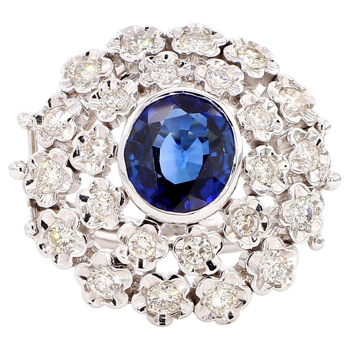 1.6 Carat Natural Blue Sapphire and 1.77 Carat Diamond Ring
