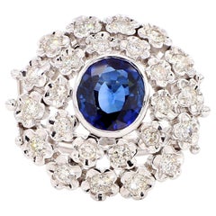 1.6 Carat Natural Blue Sapphire and 1.77 Carat Diamond Ring