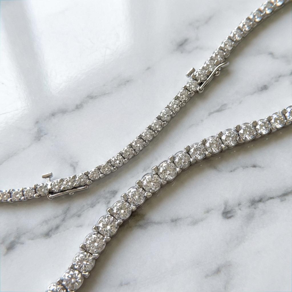 Taille ronde Collier Riviera en or blanc 14 carats et diamant naturel 16 carats en vente