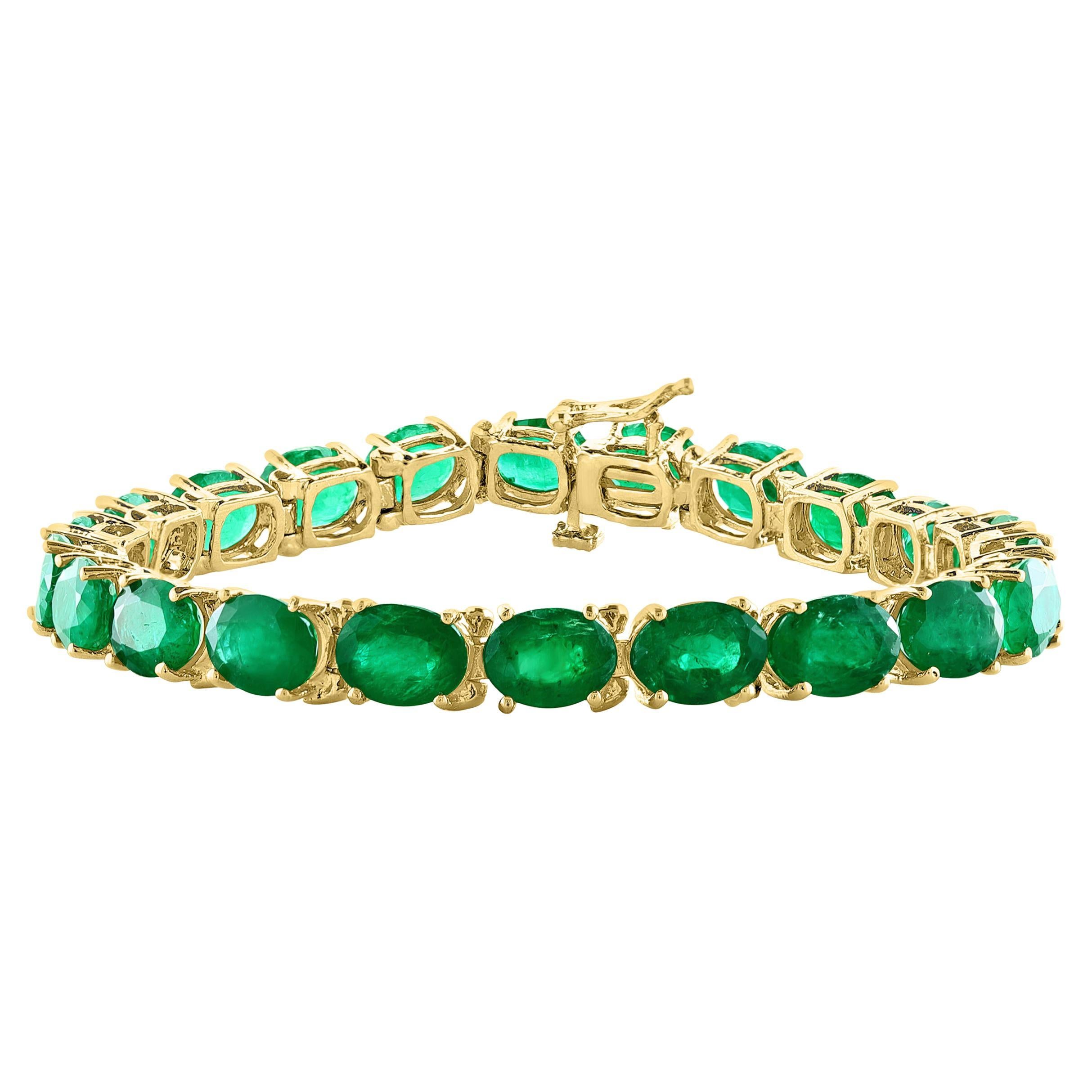 16 Karat natürliches Smaragd-Cocktail-Tennisarmband 14 Karat Gelbgold