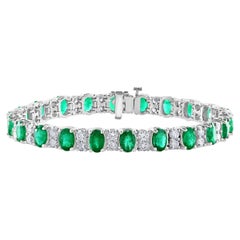 16 Carat Natural Emerald & Diamond Cocktail Tennis Bracelet 14 Karat White Gold