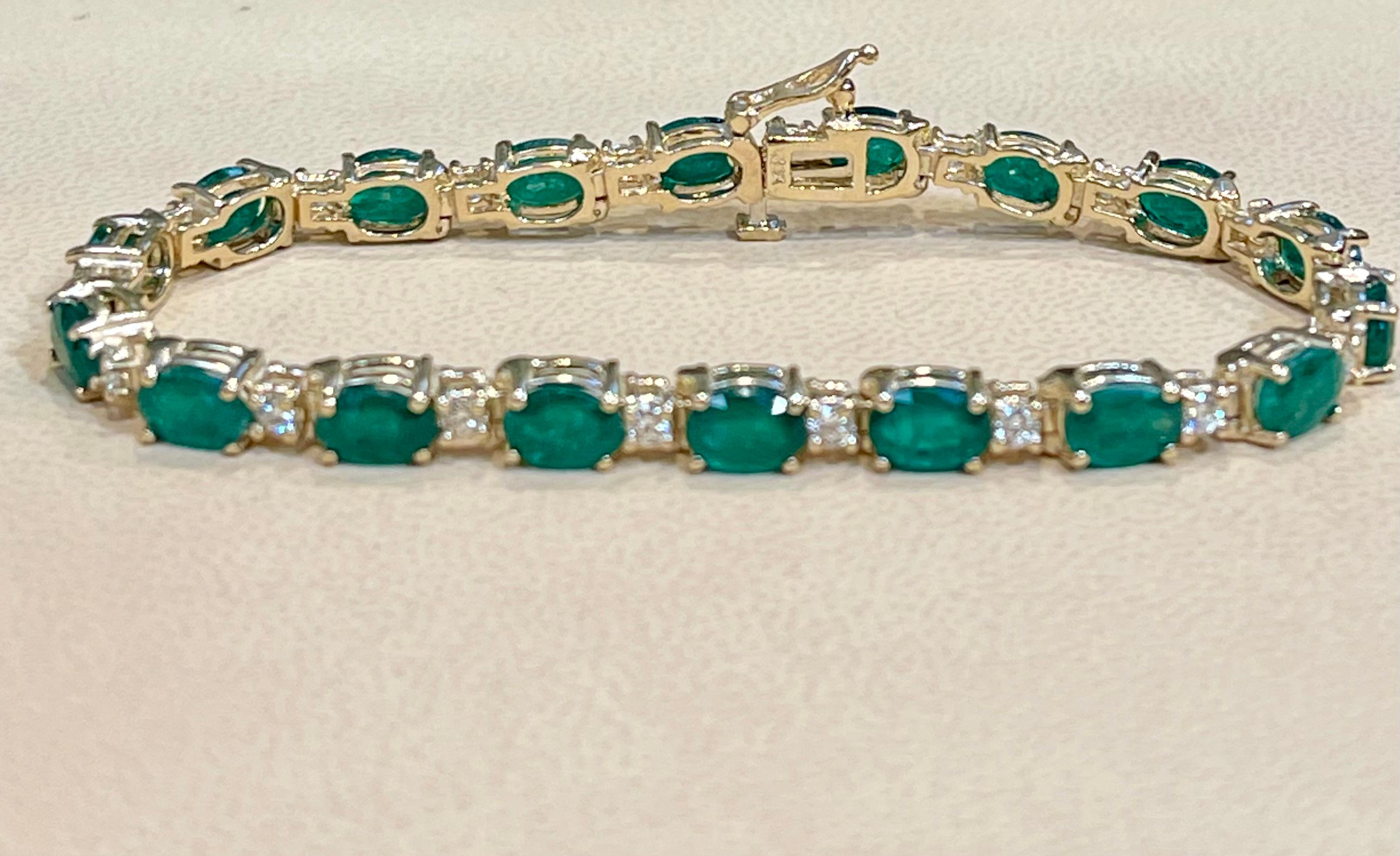 Women's 16 Carat Natural Emerald & Diamond Cocktail Tennis Bracelet 14 Karat Yellow Gold