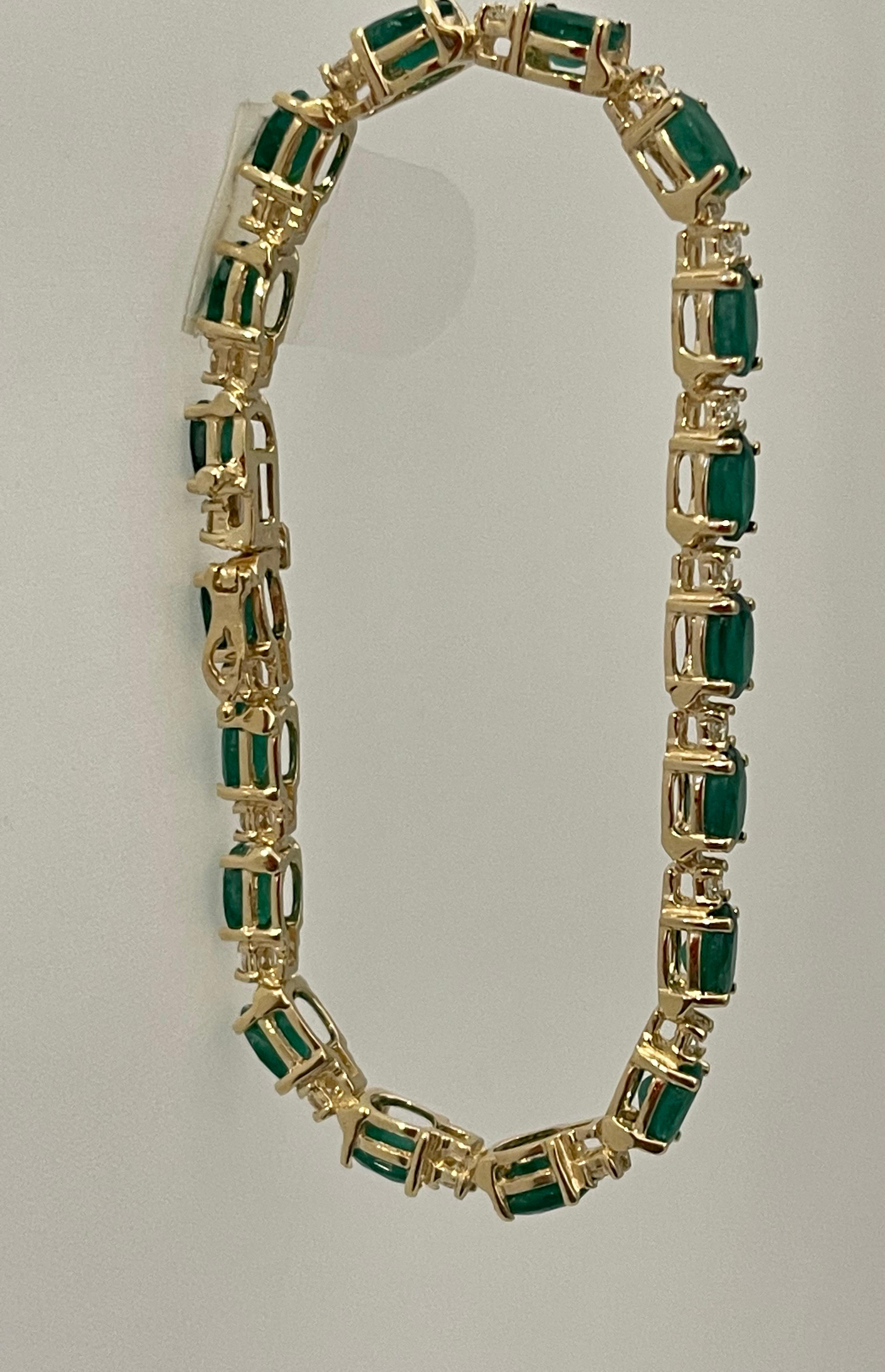 16 Carat Natural Emerald & Diamond Cocktail Tennis Bracelet 14 Karat Yellow Gold 3